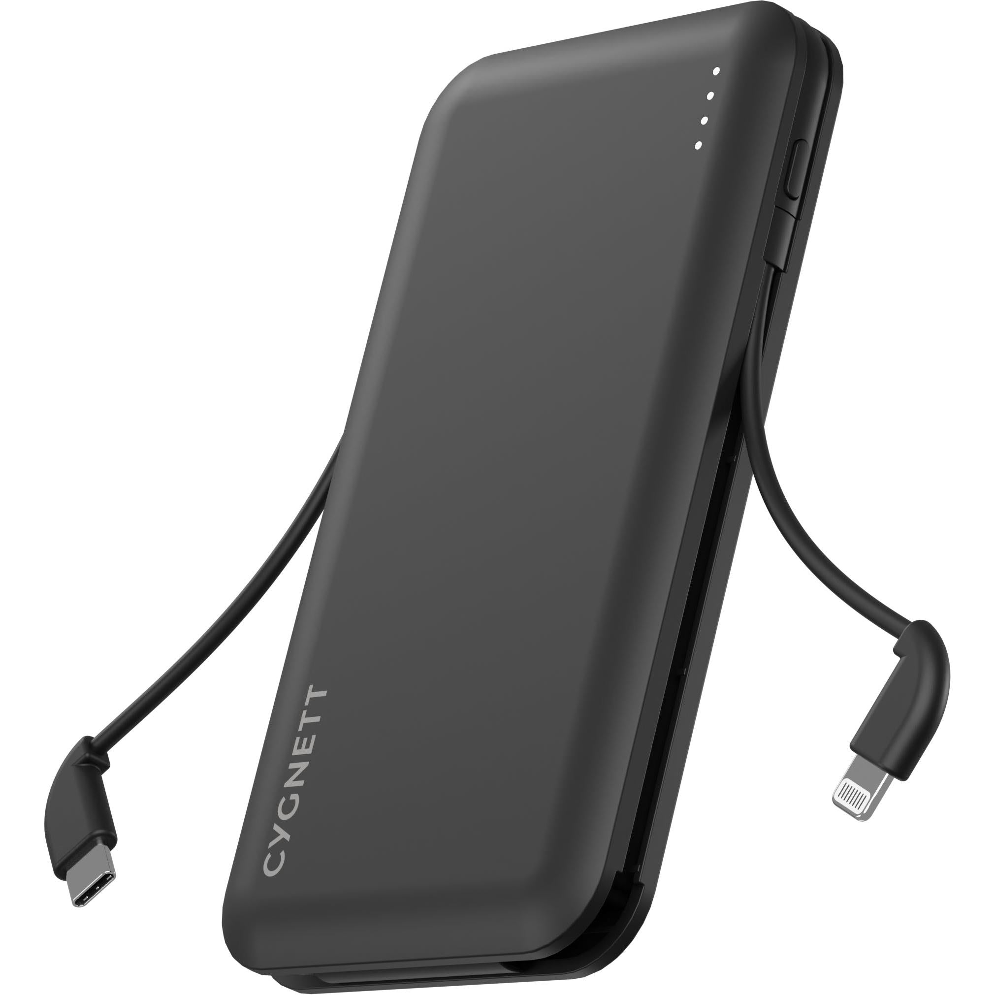 cygnett chargeup pocket 10k power bank with dual intergrated charging cables (black)