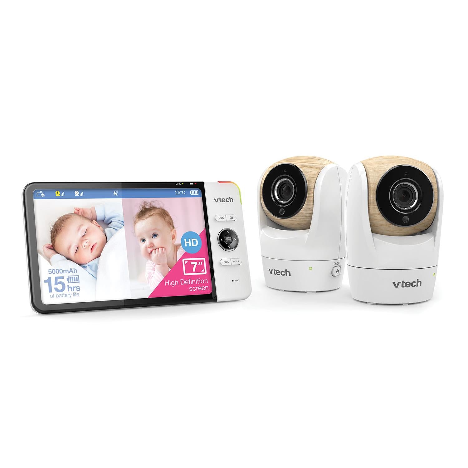 vtech bm7750hd-2 7" hd full colour pan & tilt baby monitor (2-cam)