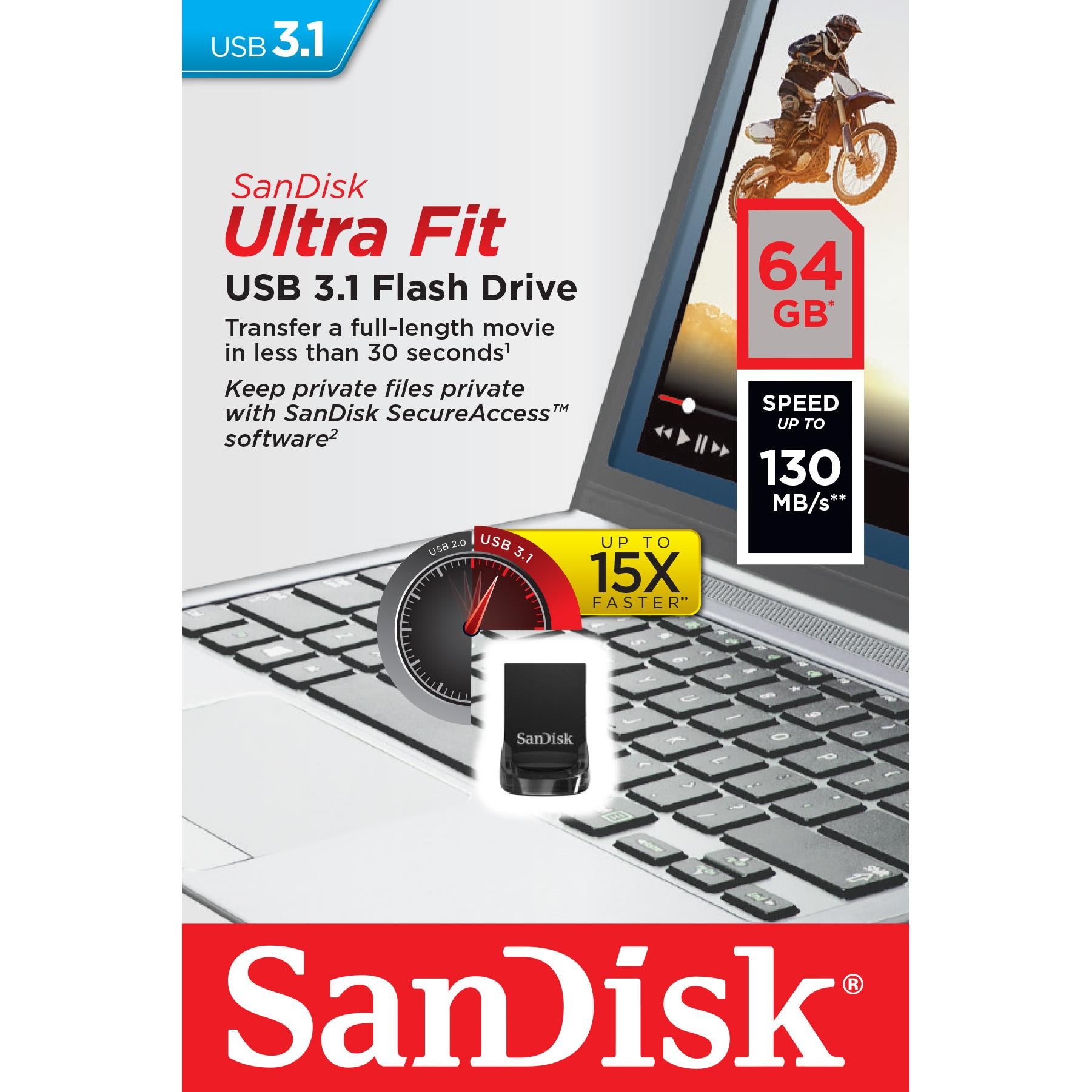 sandisk ultra fit usb 3.1 flash drive (64gb)