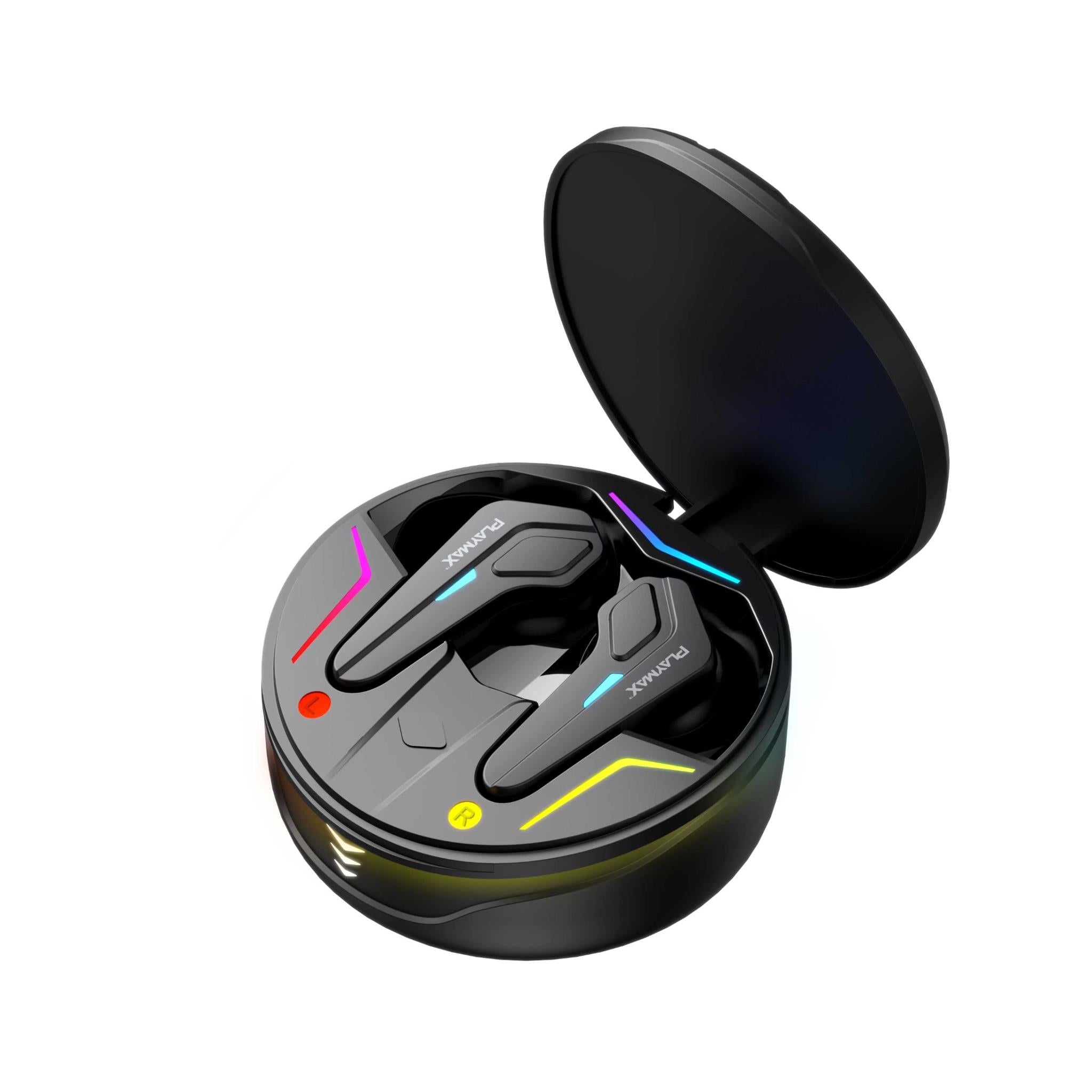 playmax true wireless gaming earbuds rgb round