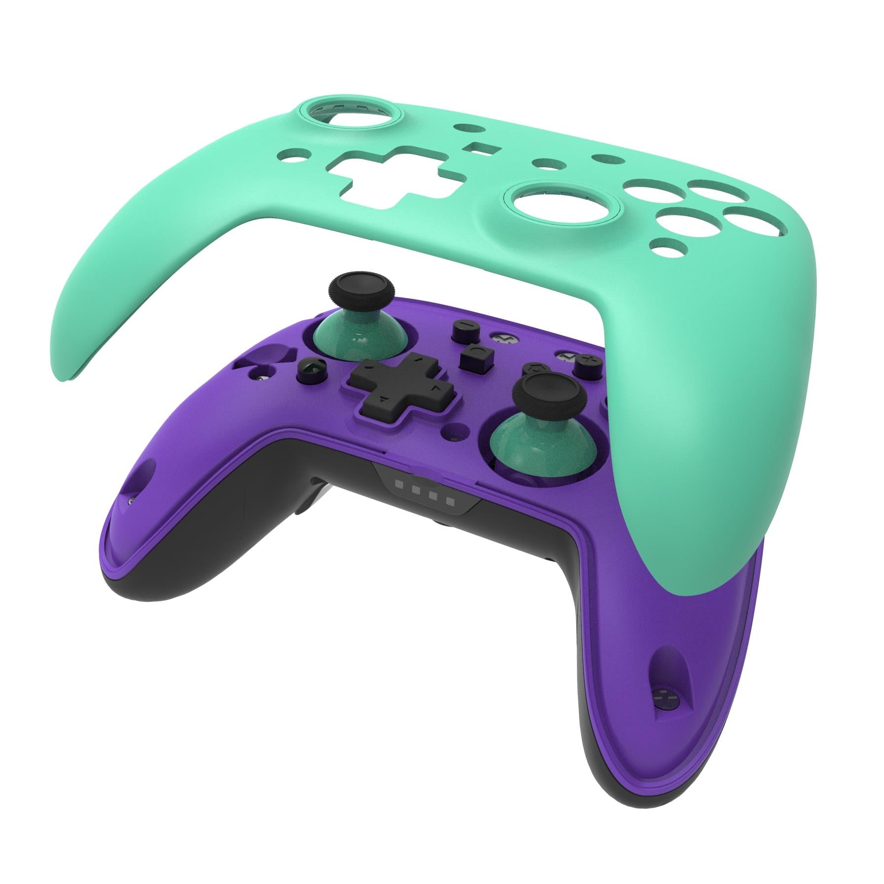 3rd earth wireless controller for switch with interchangeable face plate (purple and teal)