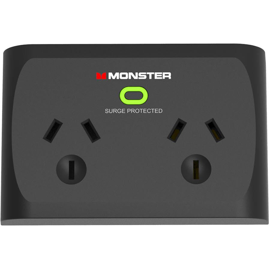 monster 2 socket surge protector (black)