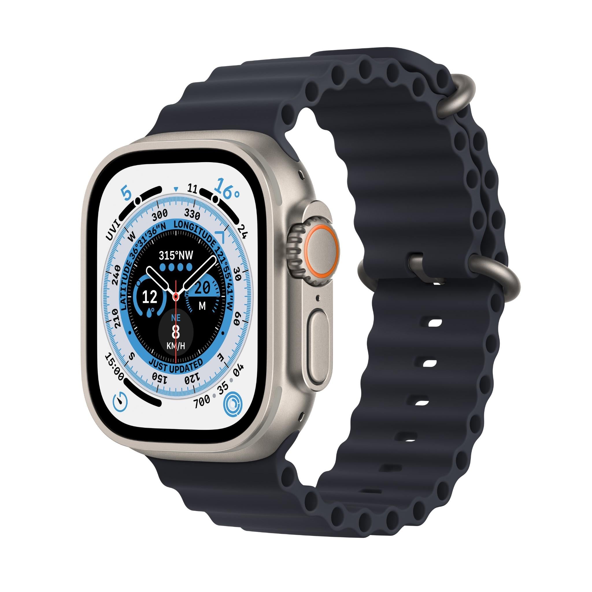 apple watch ultra 49mm titanium case gps + cellular ocean band black (medium) [^renewed]