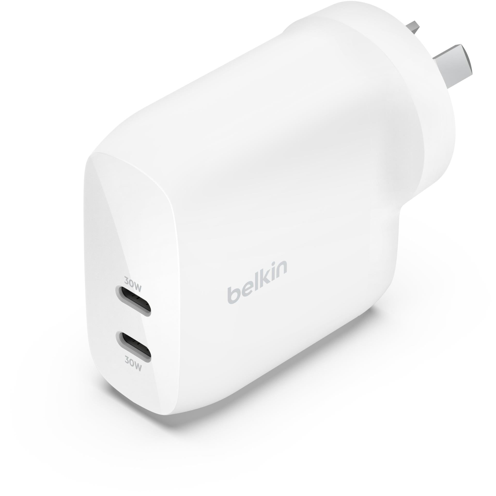 belkin boostup charge dual usb-c wall charger with pps 60w (white)