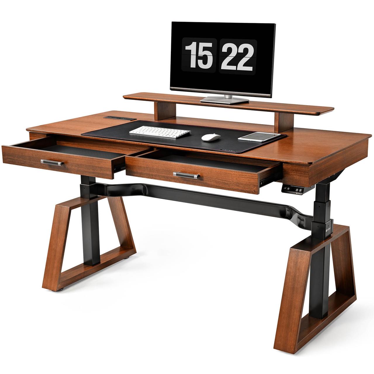 eureka tx63 trapezoid-leg two-drawer electric standing gaming / office desk (walnut)
