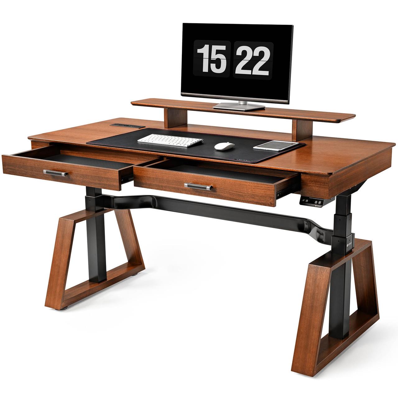 eureka tx63 trapezoid-leg two-drawer electric standing desk (walnut)