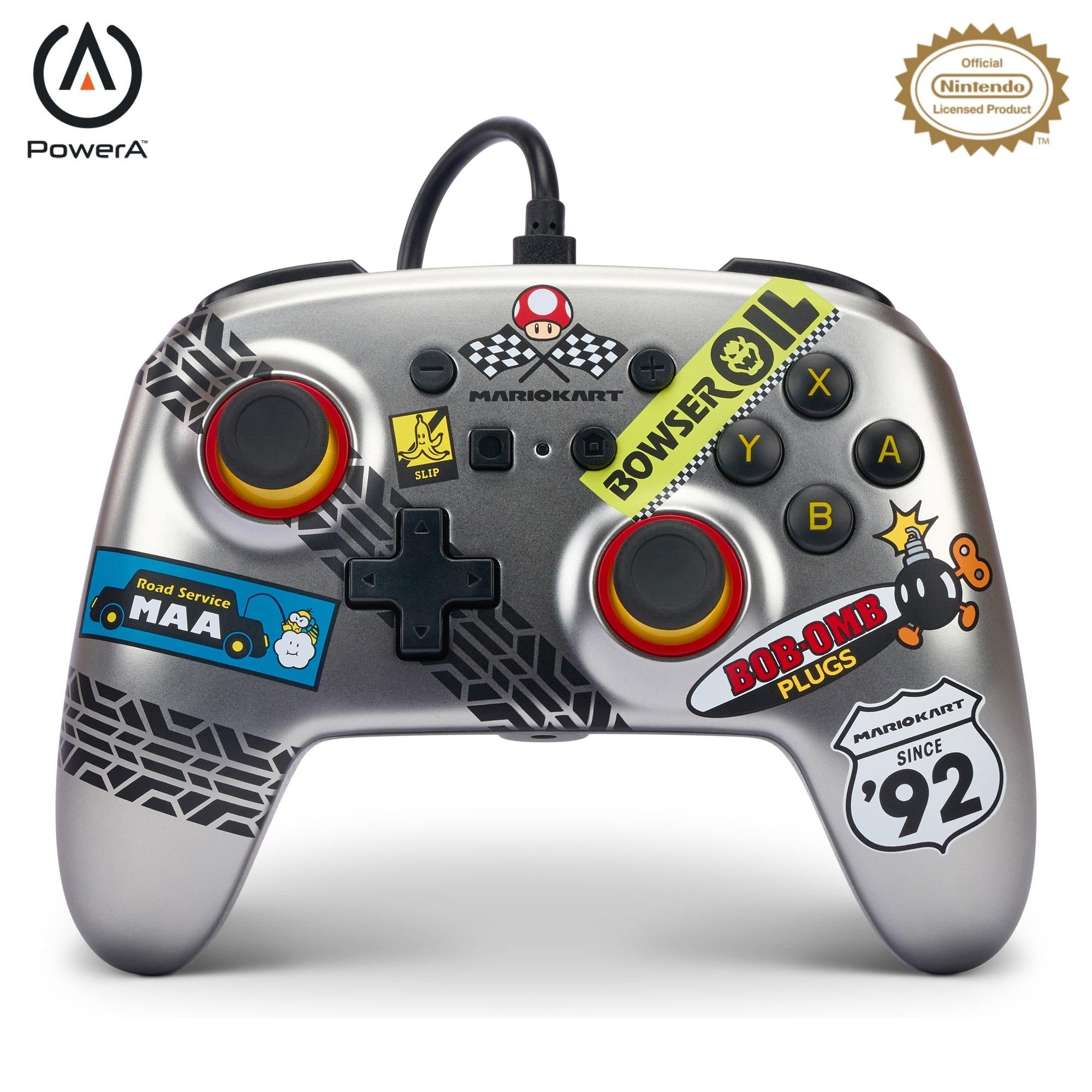 powera enhanced wired controller for nintendo switch (mario kart silver)