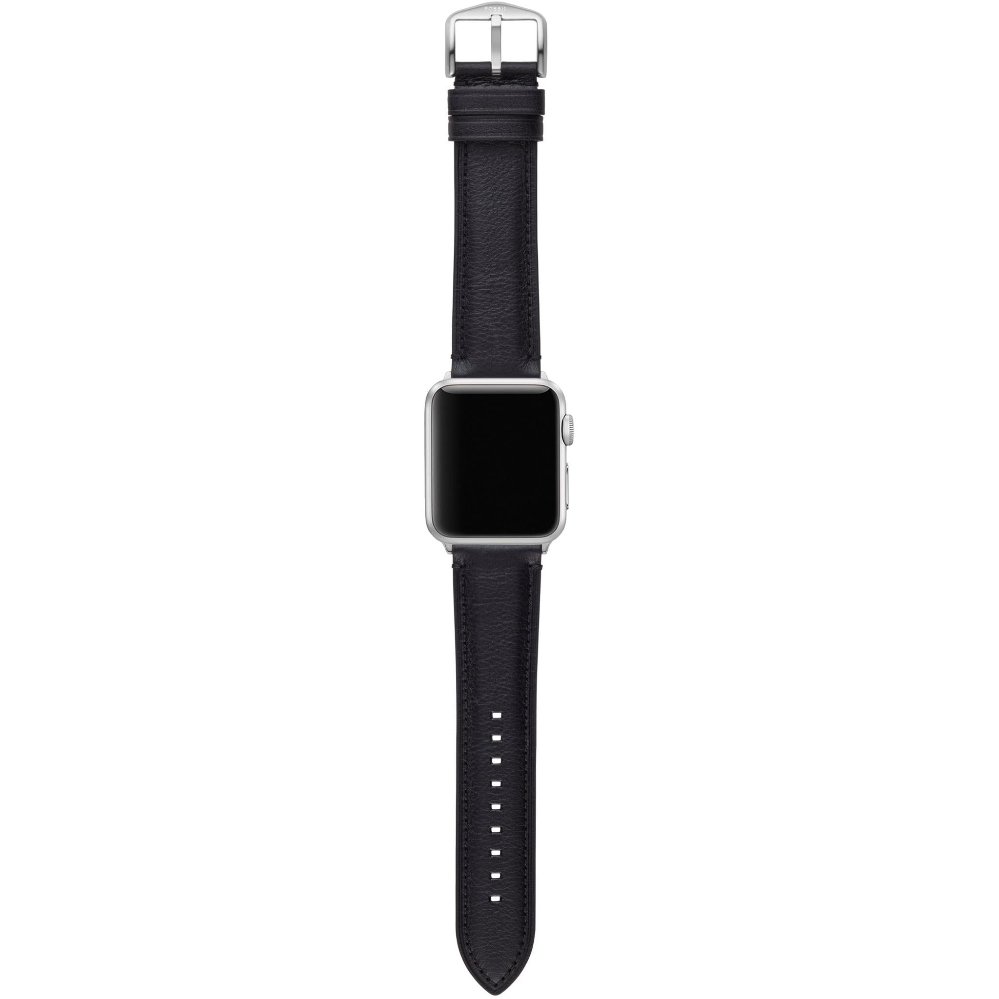 fossil men's black leather band for apple watch 42/44/45mm