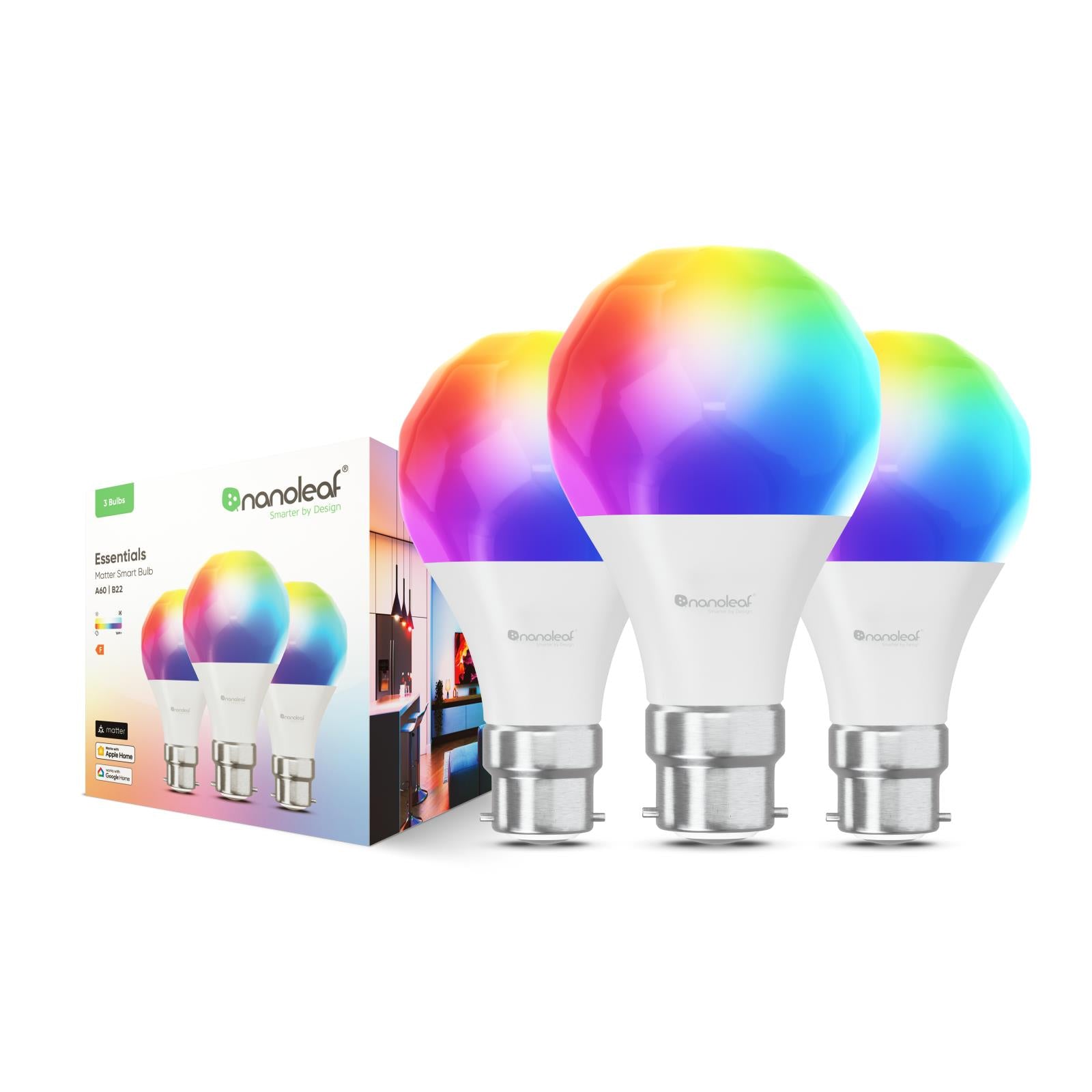 nanoleaf essentials b22 smart bulb (3 pack) [matter compatible]