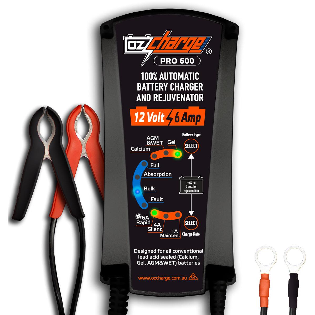 ozcharge 12v 6 amp battery charger and maintainer pro series