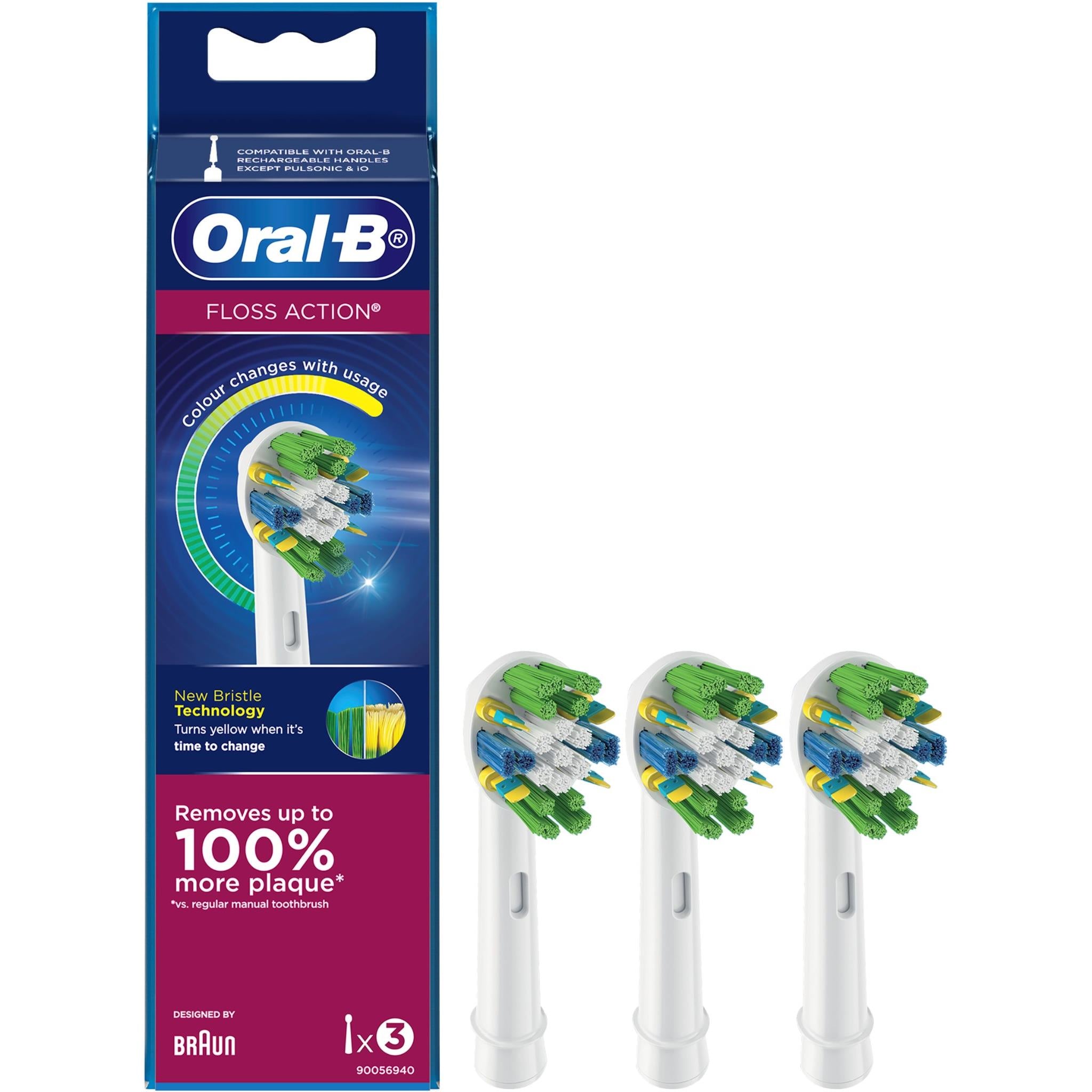 oral-b floss action replacement brush heads (3 pack)