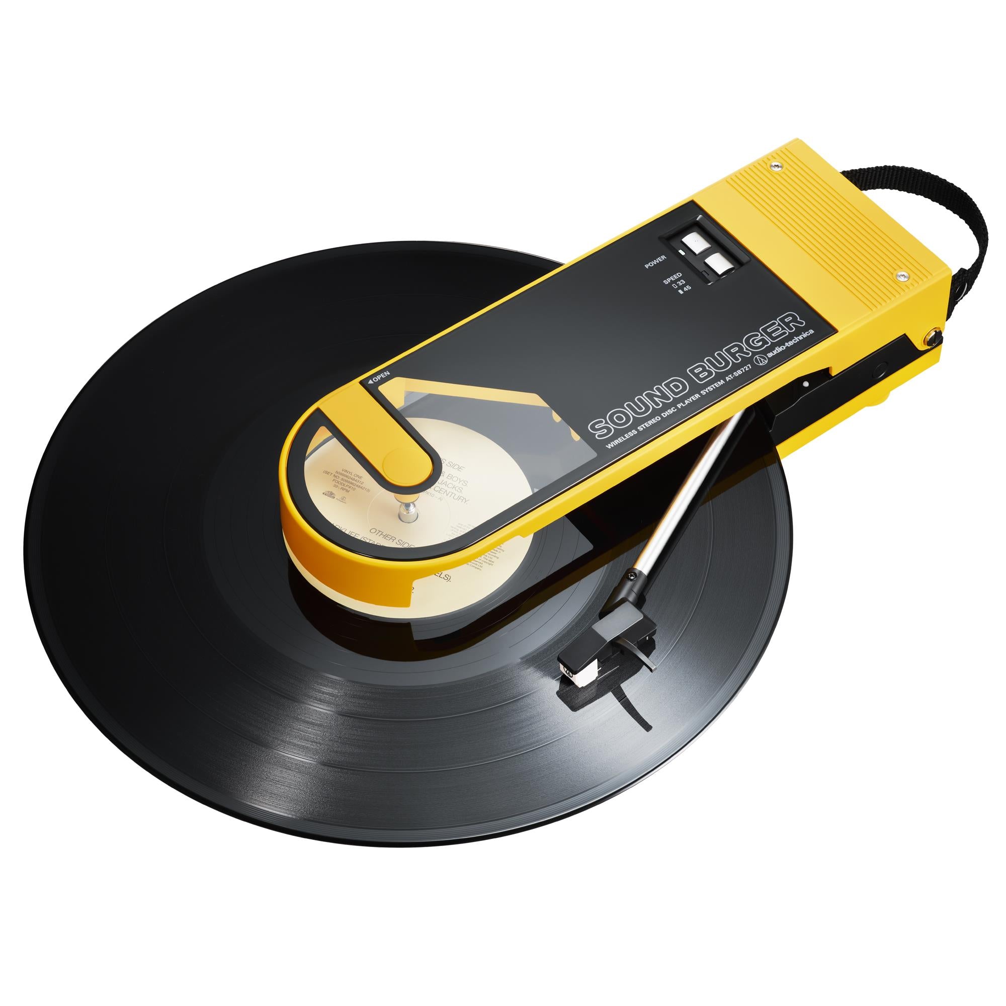 audio tecnica atsb727 sound burger portable bluetooth turntable (yellow)