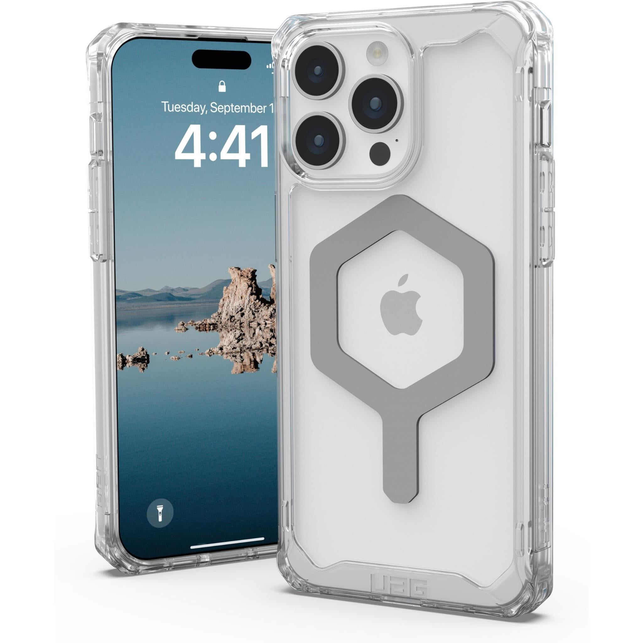 uag plyo magsafe case for iphone 15 pro max (ice/silver)