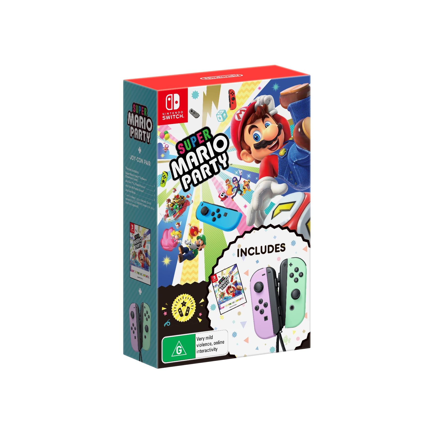 nintendo switch super mario party + joy-con pair  pastel purple & pastel green