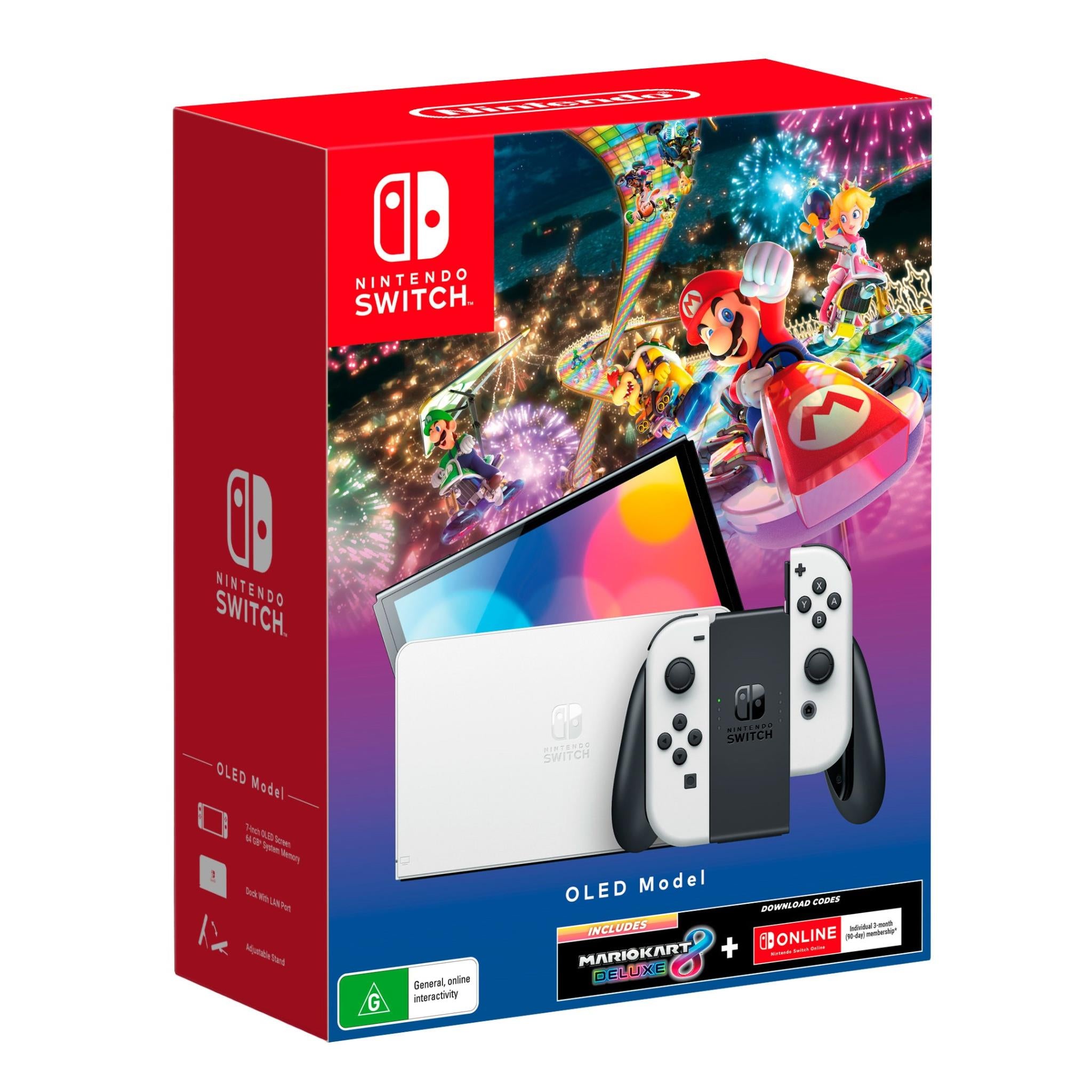 nintendo switch oled model white with mario kart 8 deluxe & switch online 3 months membership bundle