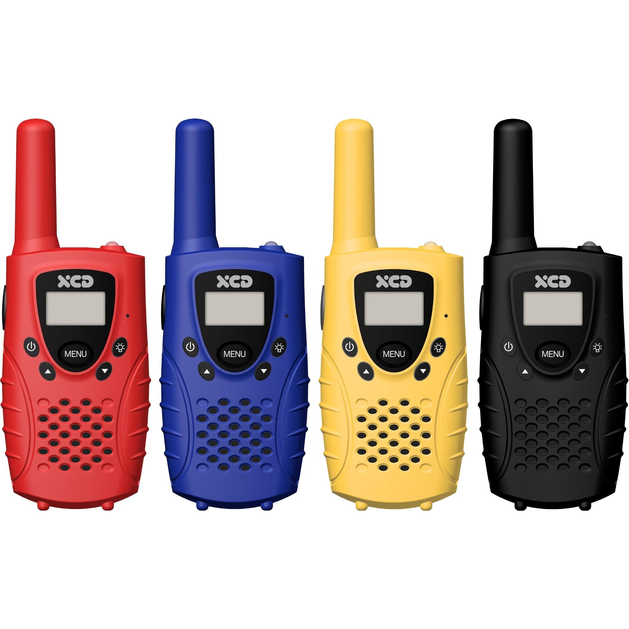 xcd 0.5w uhf cb handheld radio 4 pack (red/blue/yellow/black)