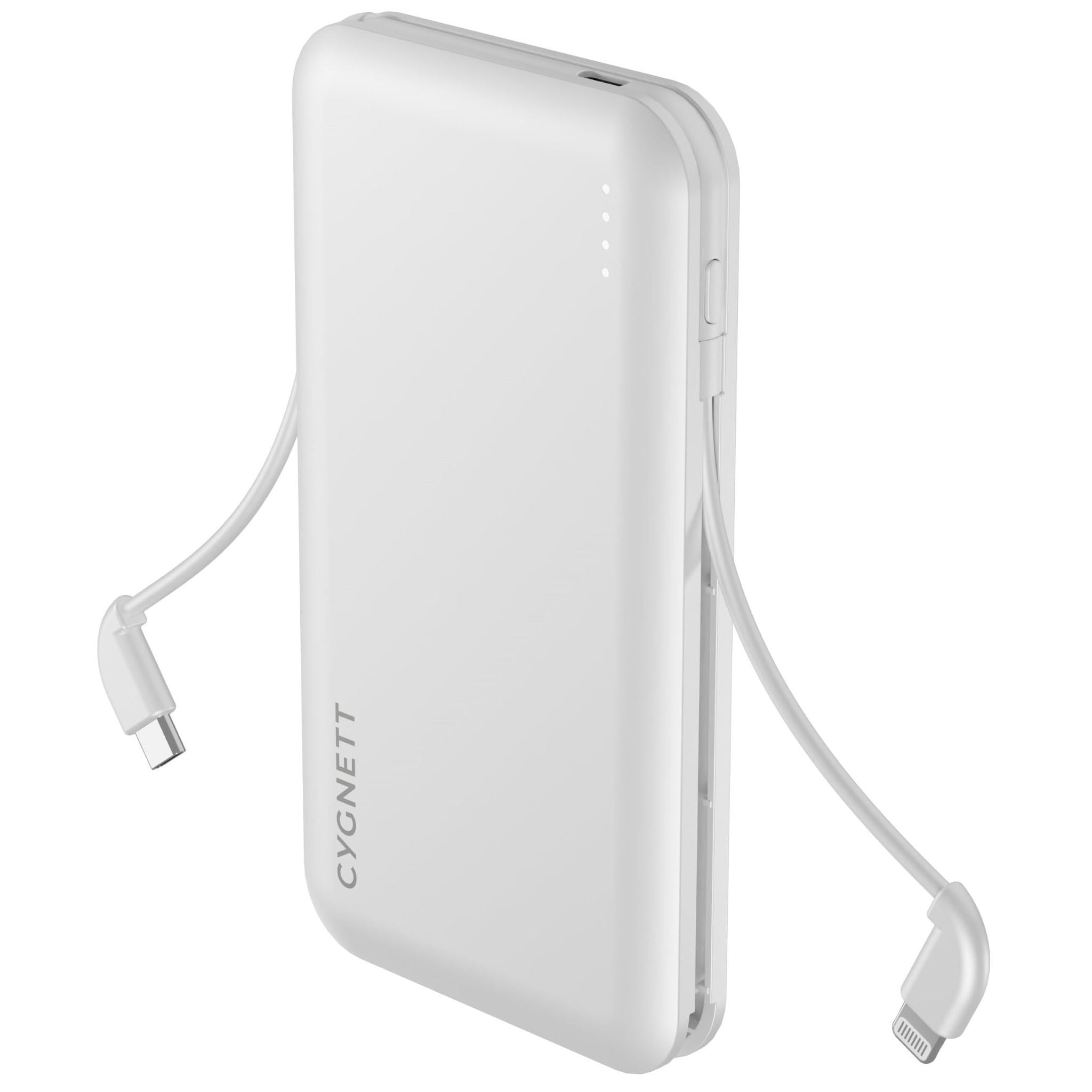 cygnett chargeup pocket 10k power bank with dual intergrated charging cables (white)