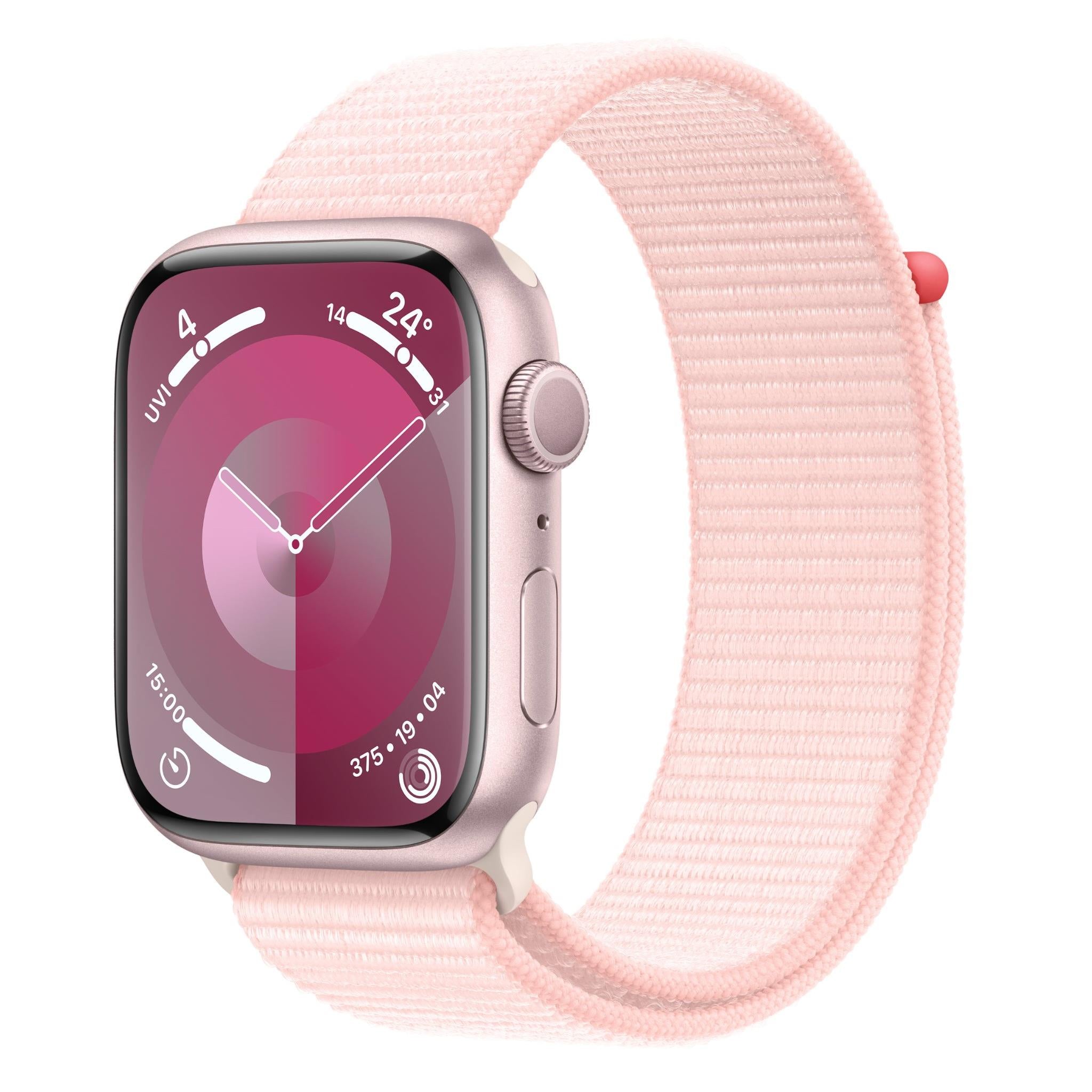 apple watch series 9 45mm pink aluminium case gps sport loop