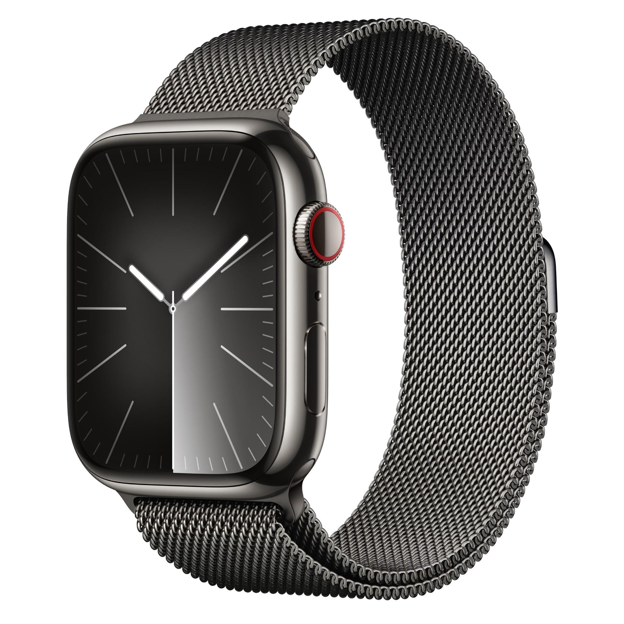 apple watch series 9 45mm graphite stainless steel case gps + cellular milanese loop