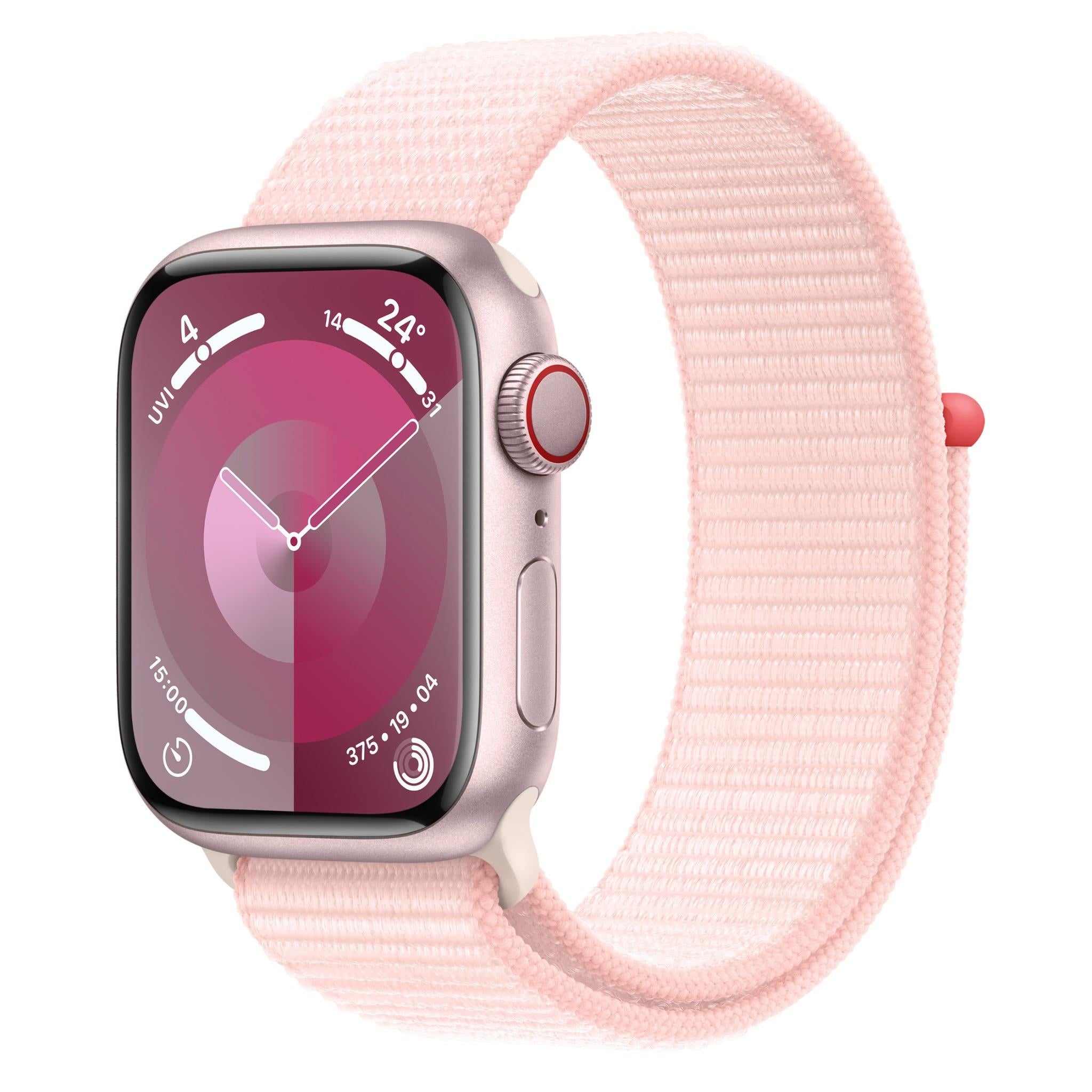 apple watch series 9 41mm pink aluminium case gps + cellular sport loop