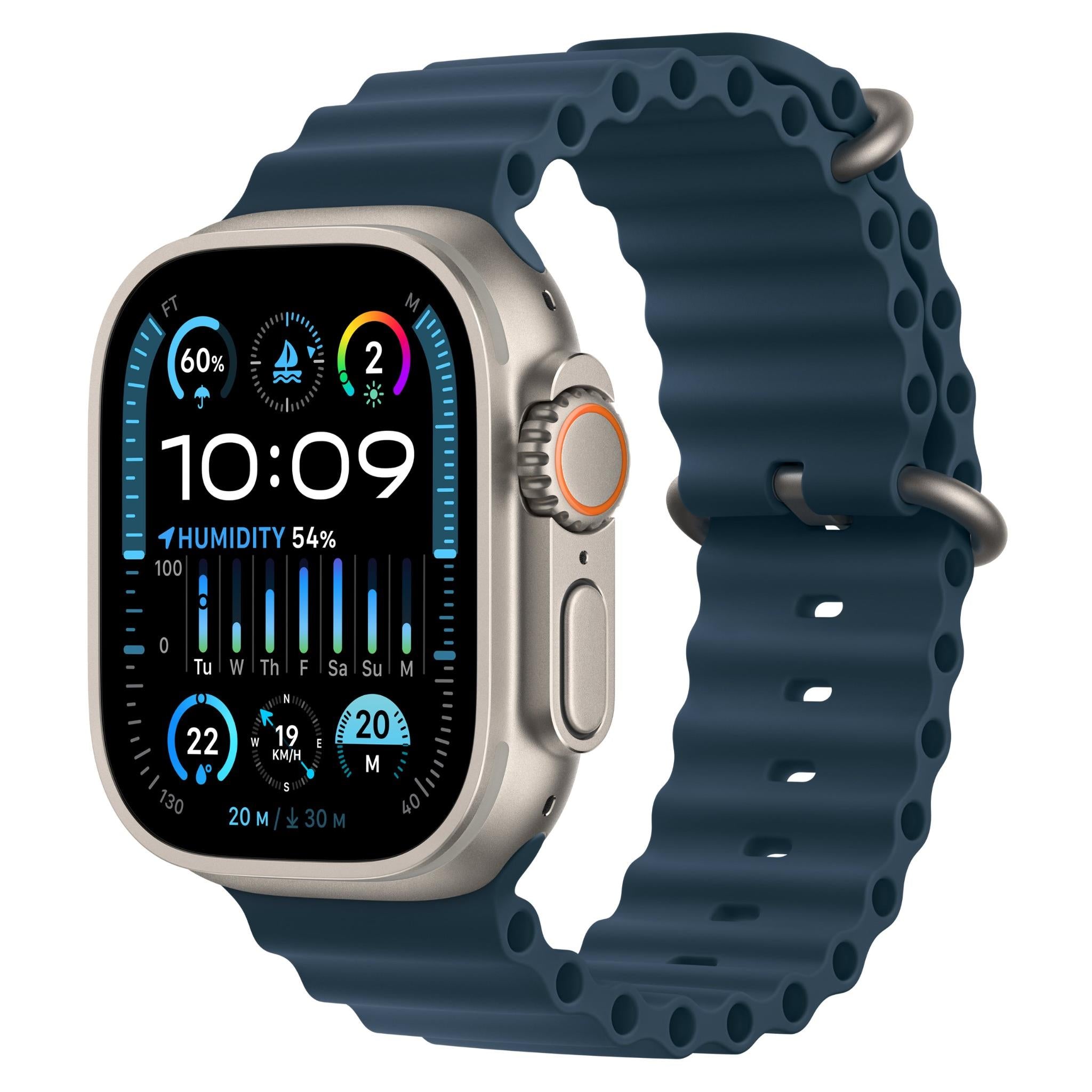 apple watch ultra 2 49mm titanium case gps + cellular ocean band (blue)