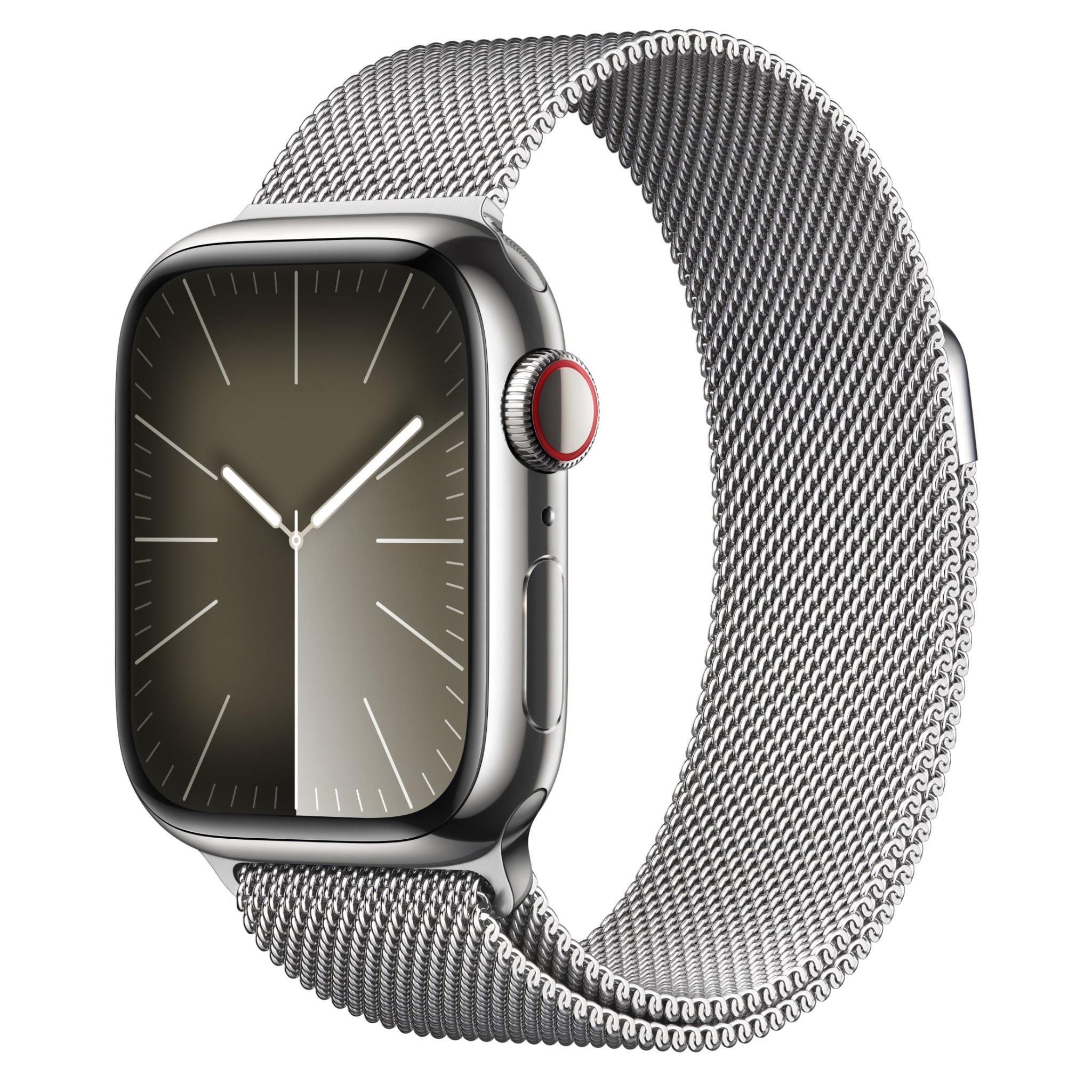 apple watch series 9 41mm silver stainless steel case gps + cellular milanese loop