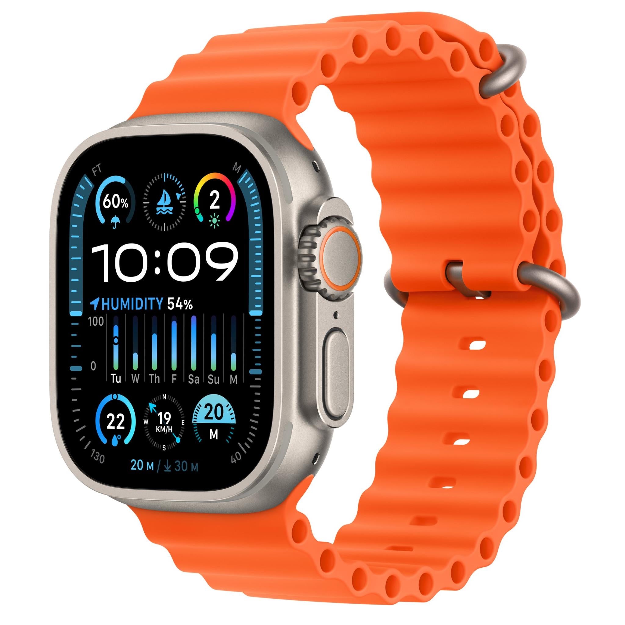 apple watch ultra 2 49mm titanium case gps + cellular ocean band (orange)