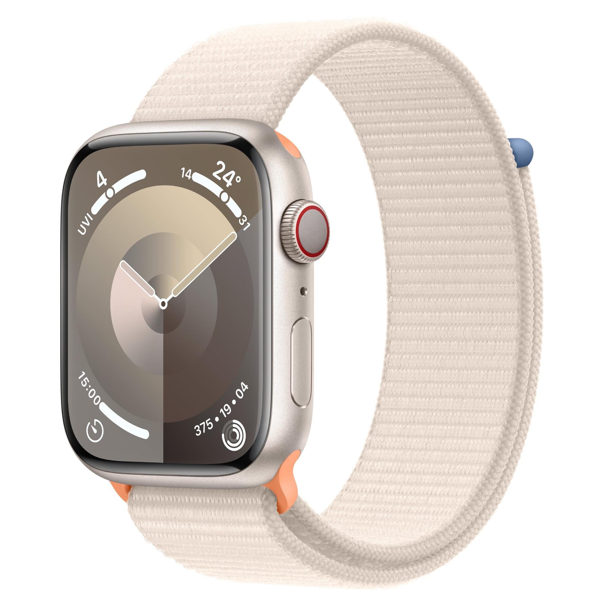 apple watch series 9 45mm starlight aluminium case gps + cellular sport loop