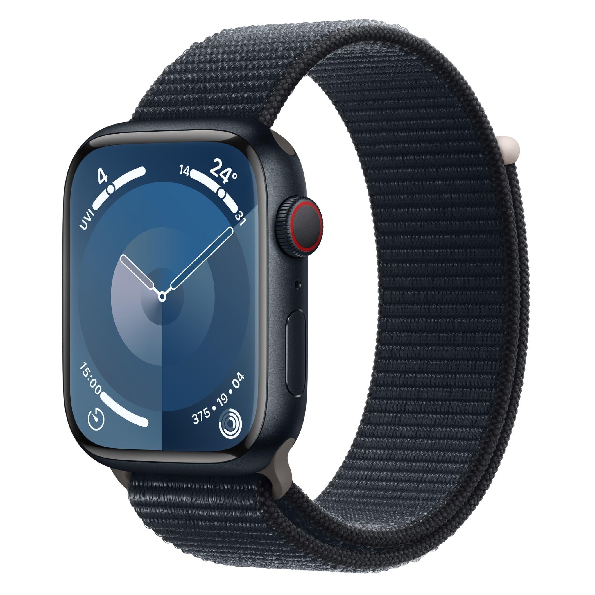 apple watch series 9 45mm midnight aluminium case gps + cellular sport loop