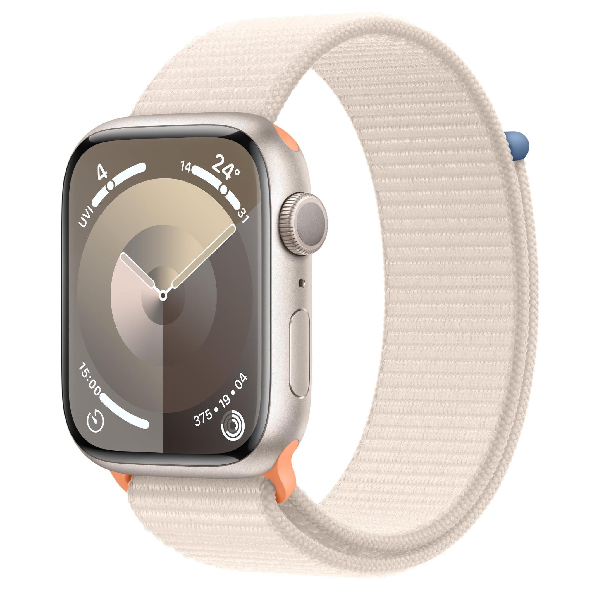 apple watch series 9 45mm starlight aluminium case gps sport loop