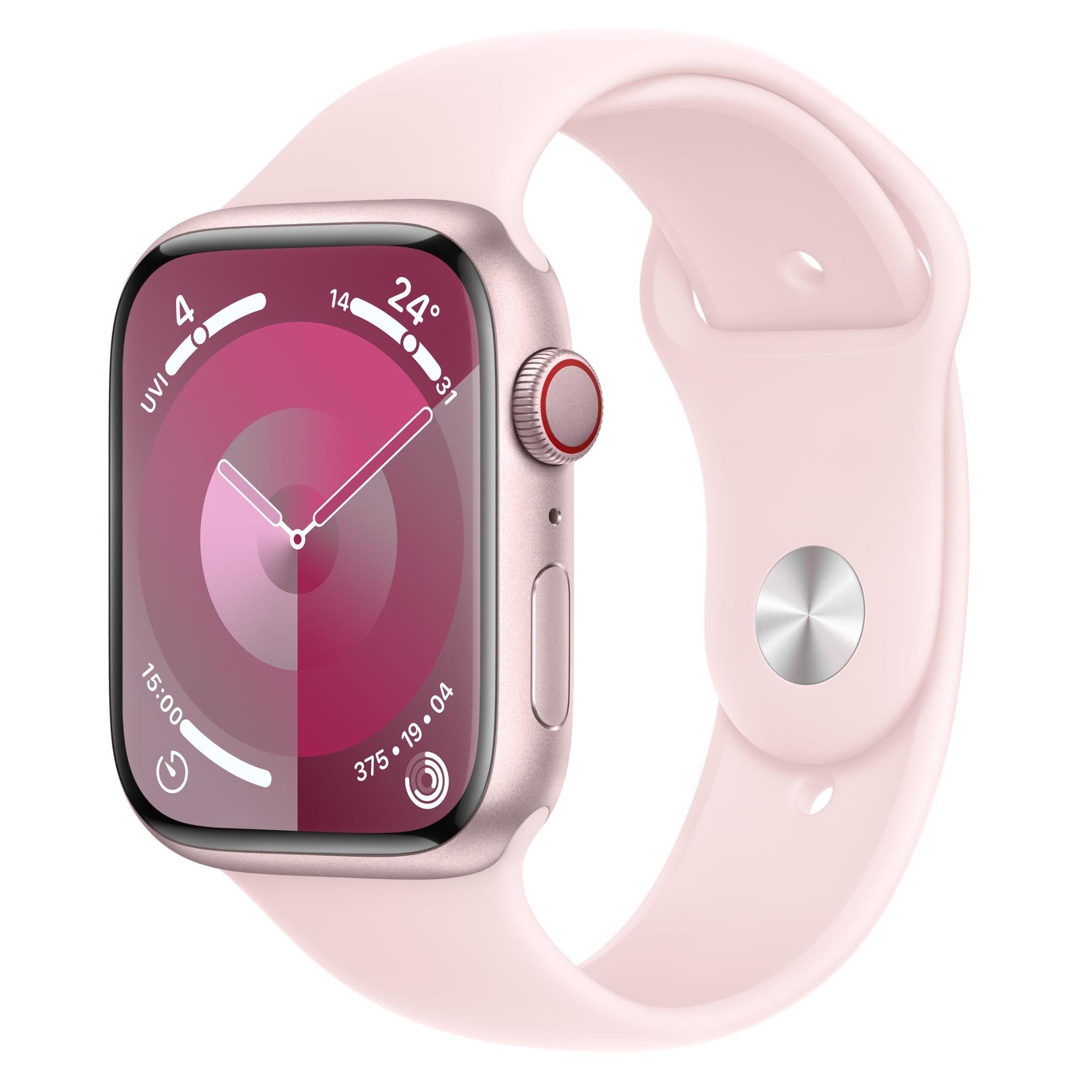 apple watch series 9 45mm pink aluminium case gps + cellular (s/m)