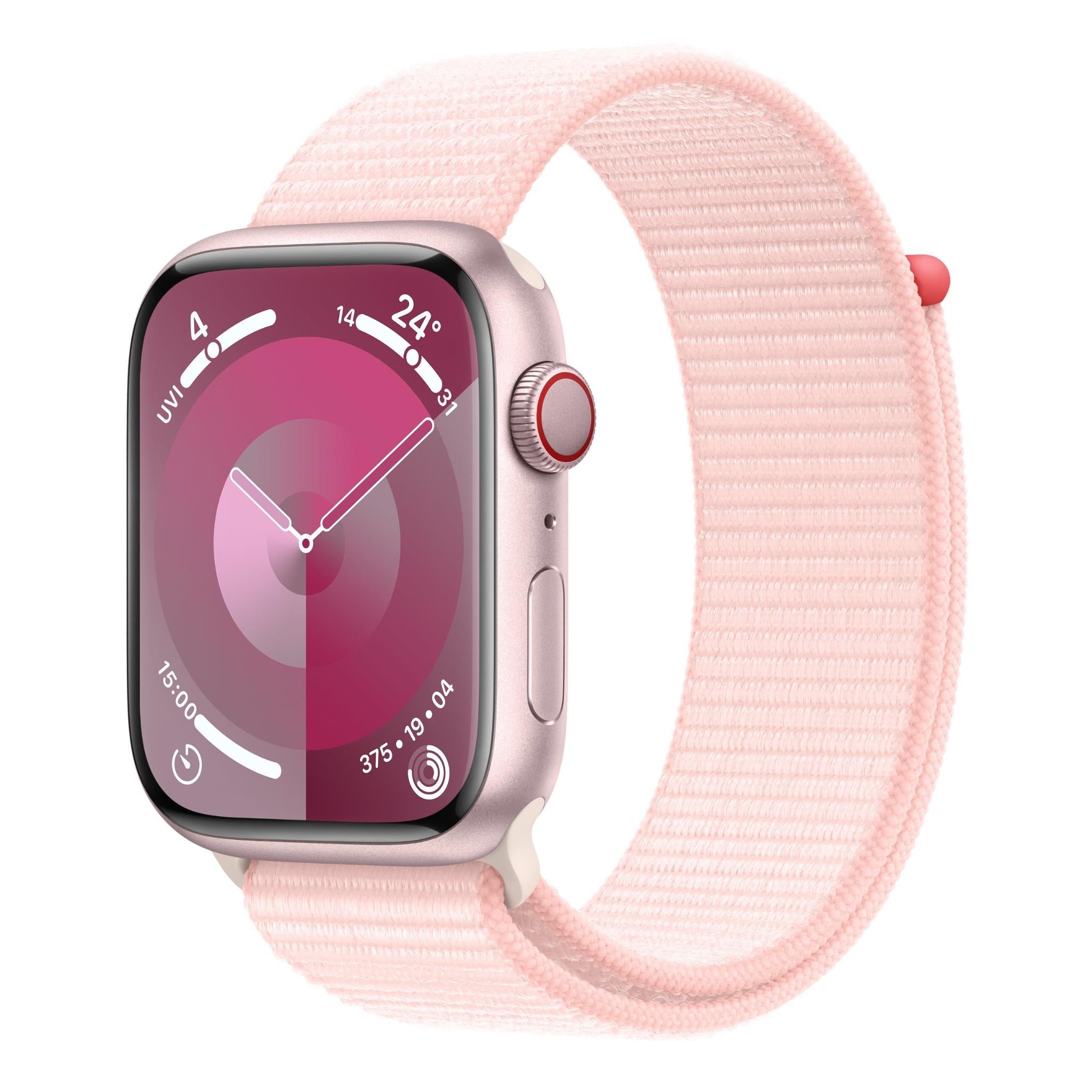 apple watch series 9 45mm pink aluminium case gps + cellular sport loop