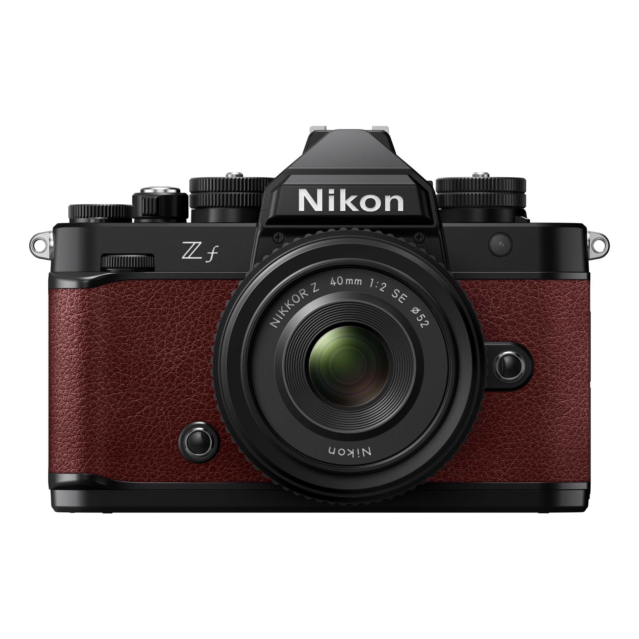 nikon z f full frame mirrorless camera with nikkor z 40mm lens (bordeaux red)