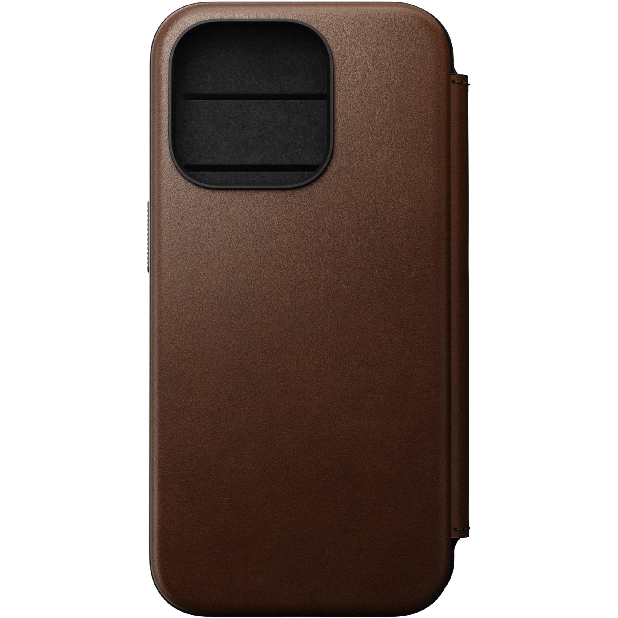 nomad ecco leather folio case for iphone 15 pro (brown)