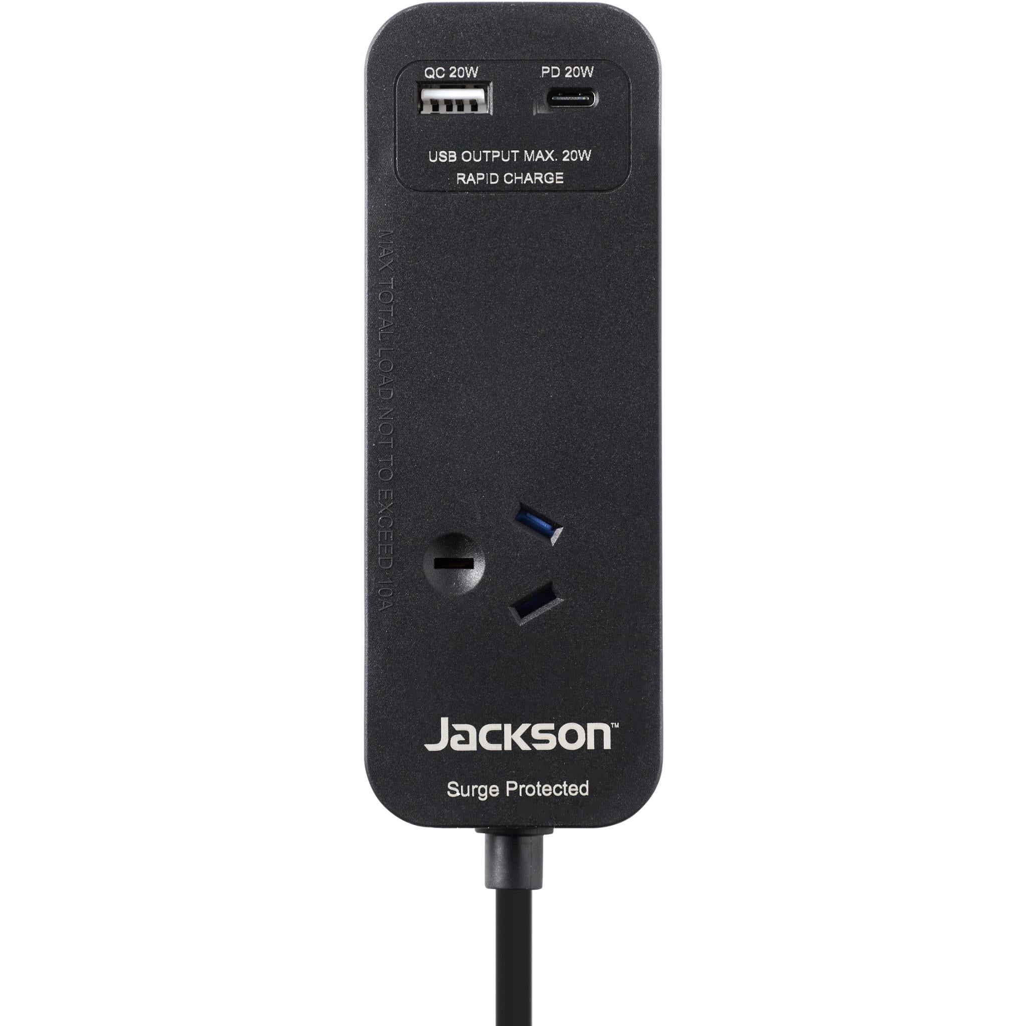 jackson rapid charge usb-c/a portable 1 way powerboard (black)