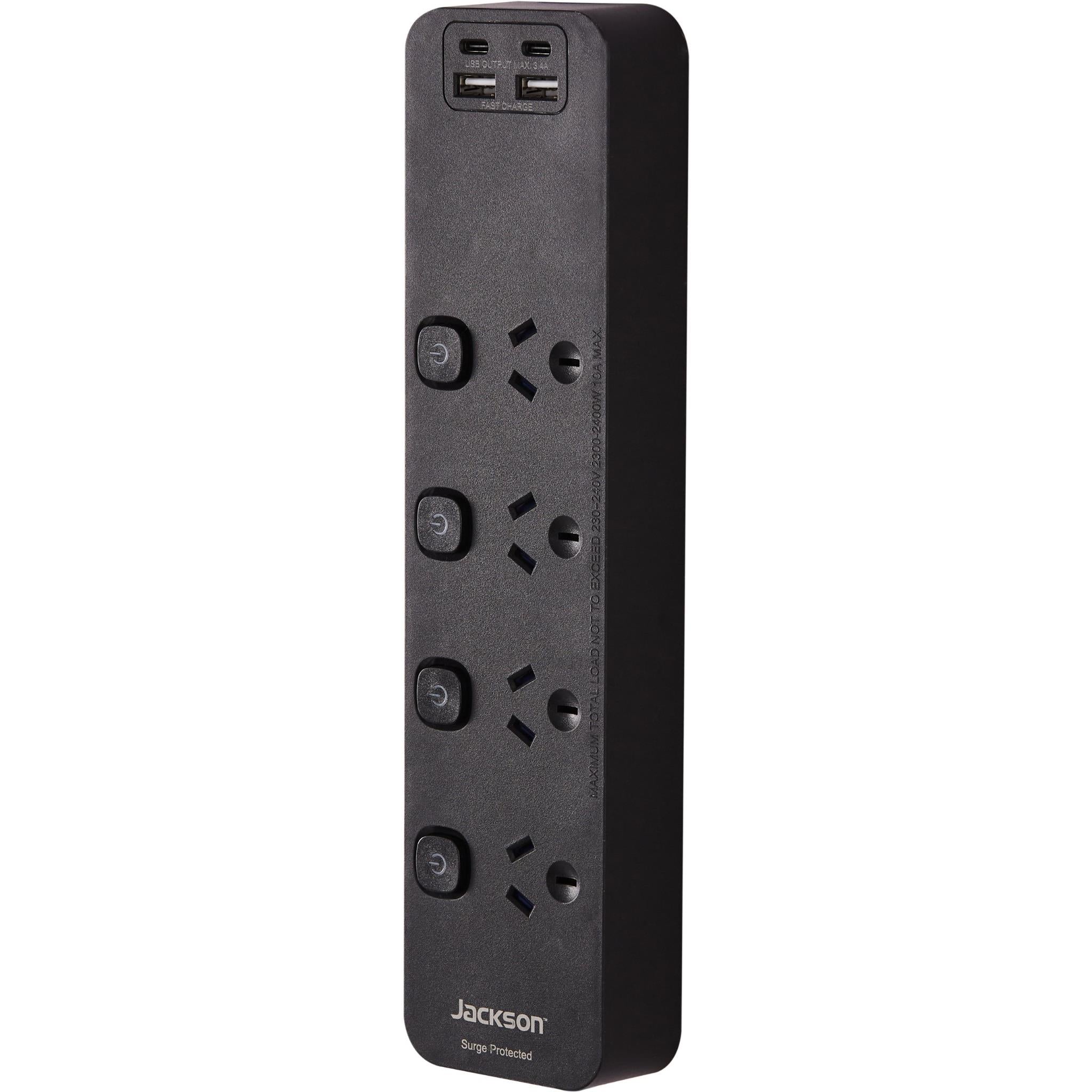 jackson fast charge usb-c/a 4 way surge protected powerboard