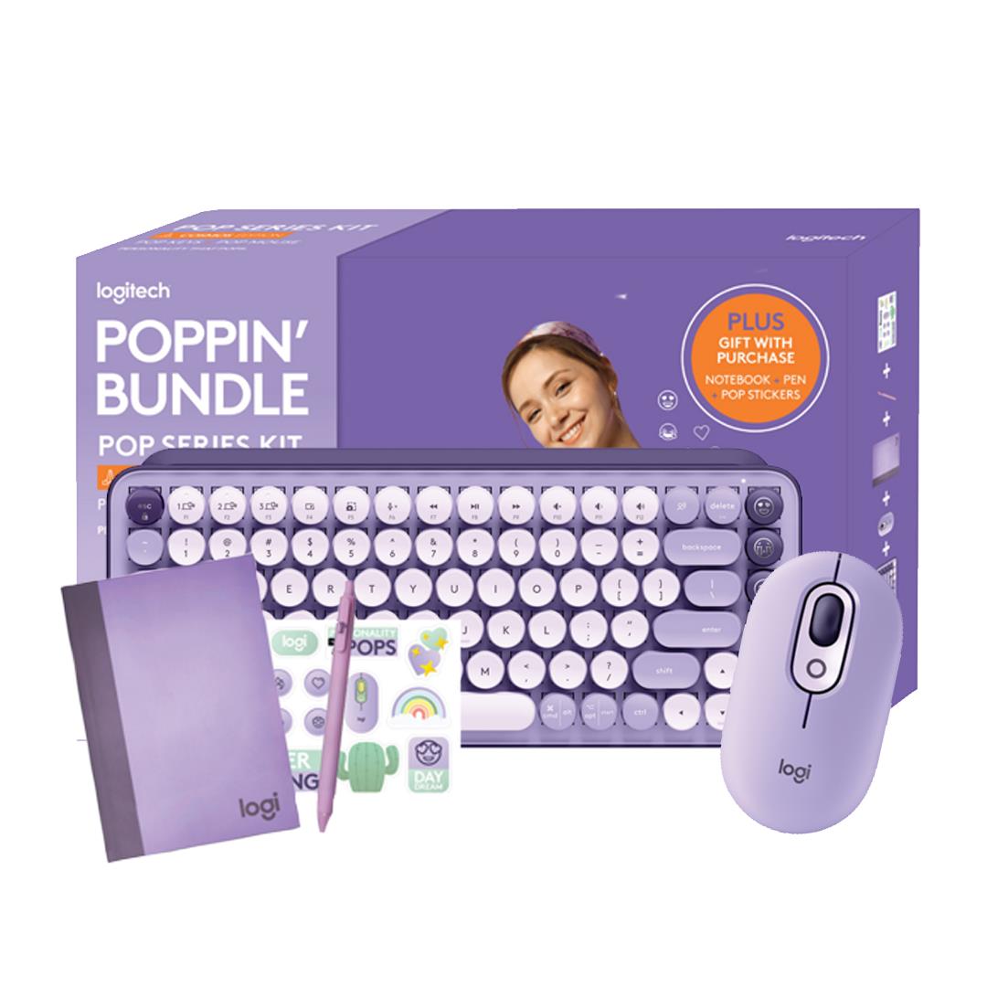 logitech pop keys wireless mechanical keyboard + pop mouse bundle (cosmo lavender)