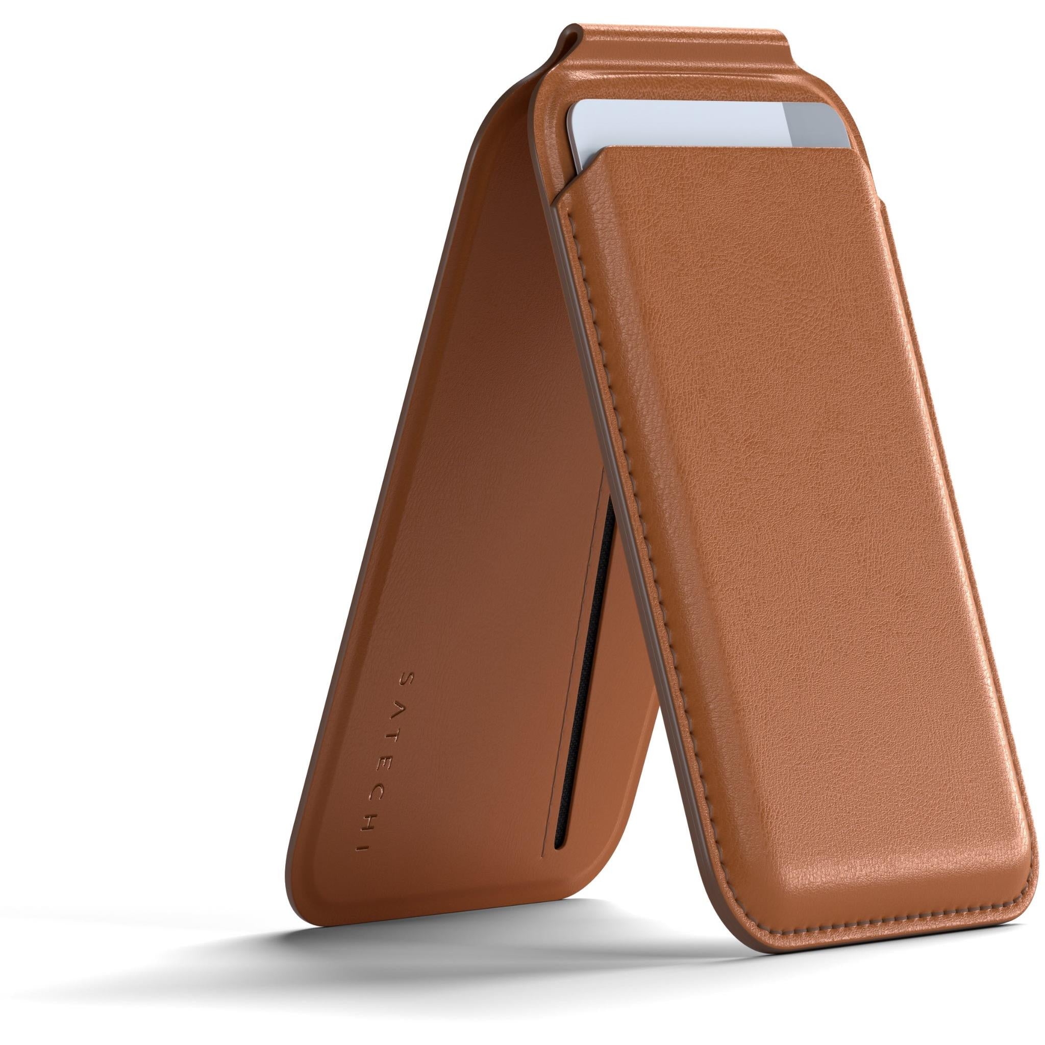 satechi magnetic iphone wallet stand (brown)