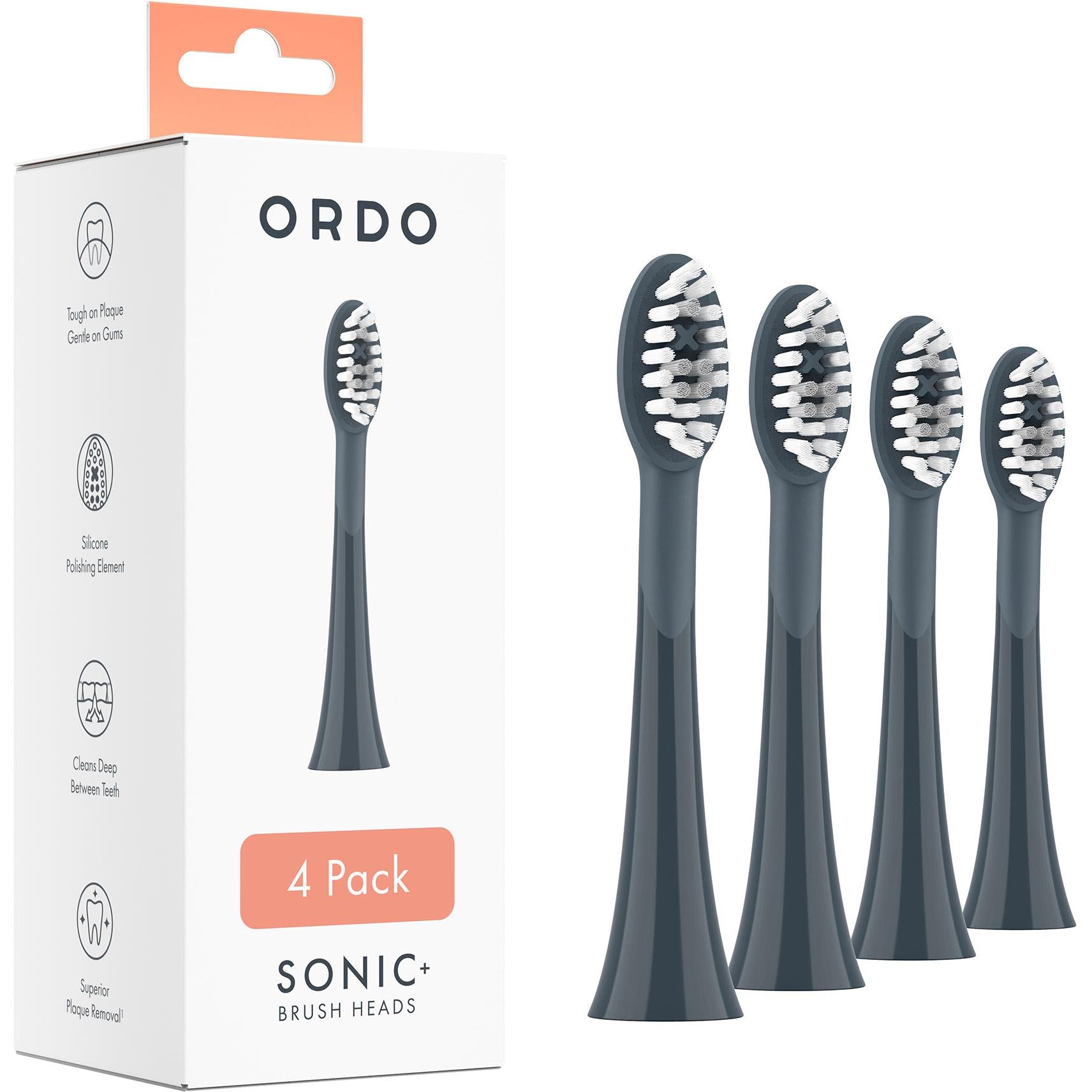 ordo sonic+ brush heads 4 pack (charcoal grey)