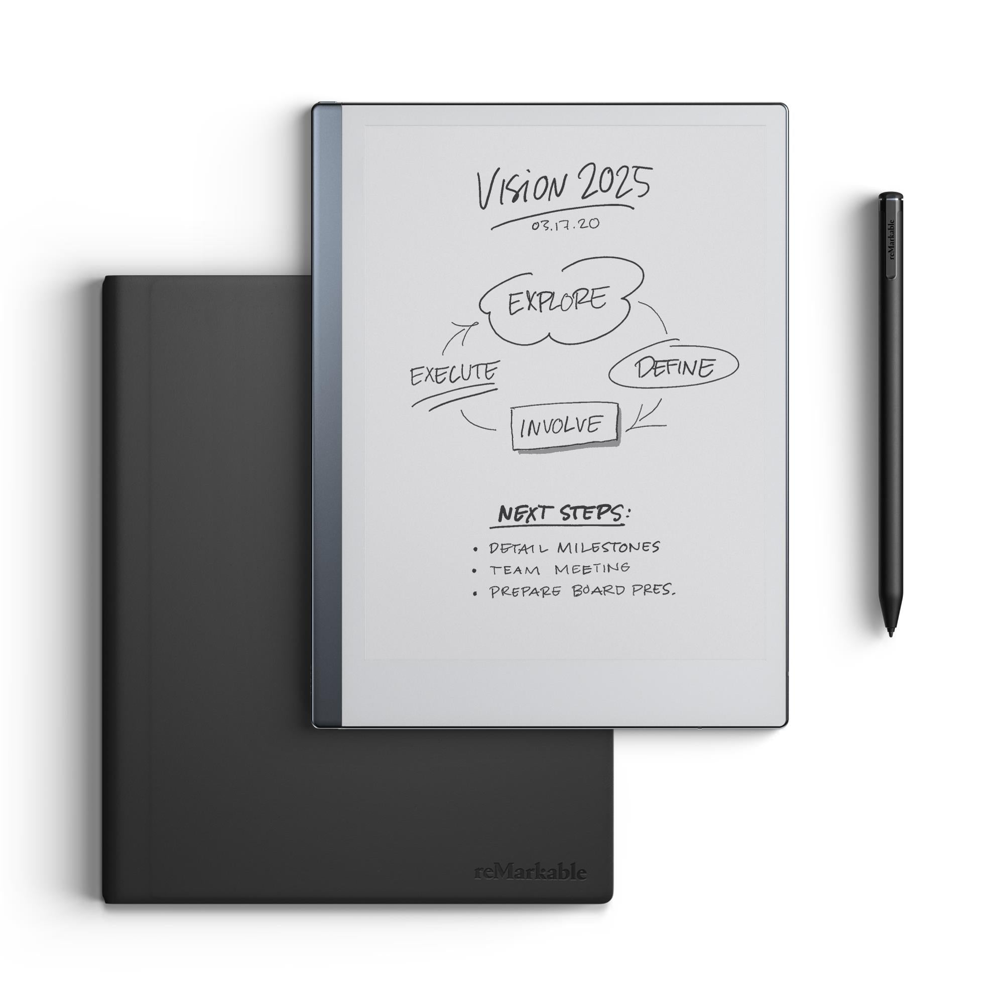 remarkable 2 10.3" paper tablet with marker plus and premium leather book folio (black)