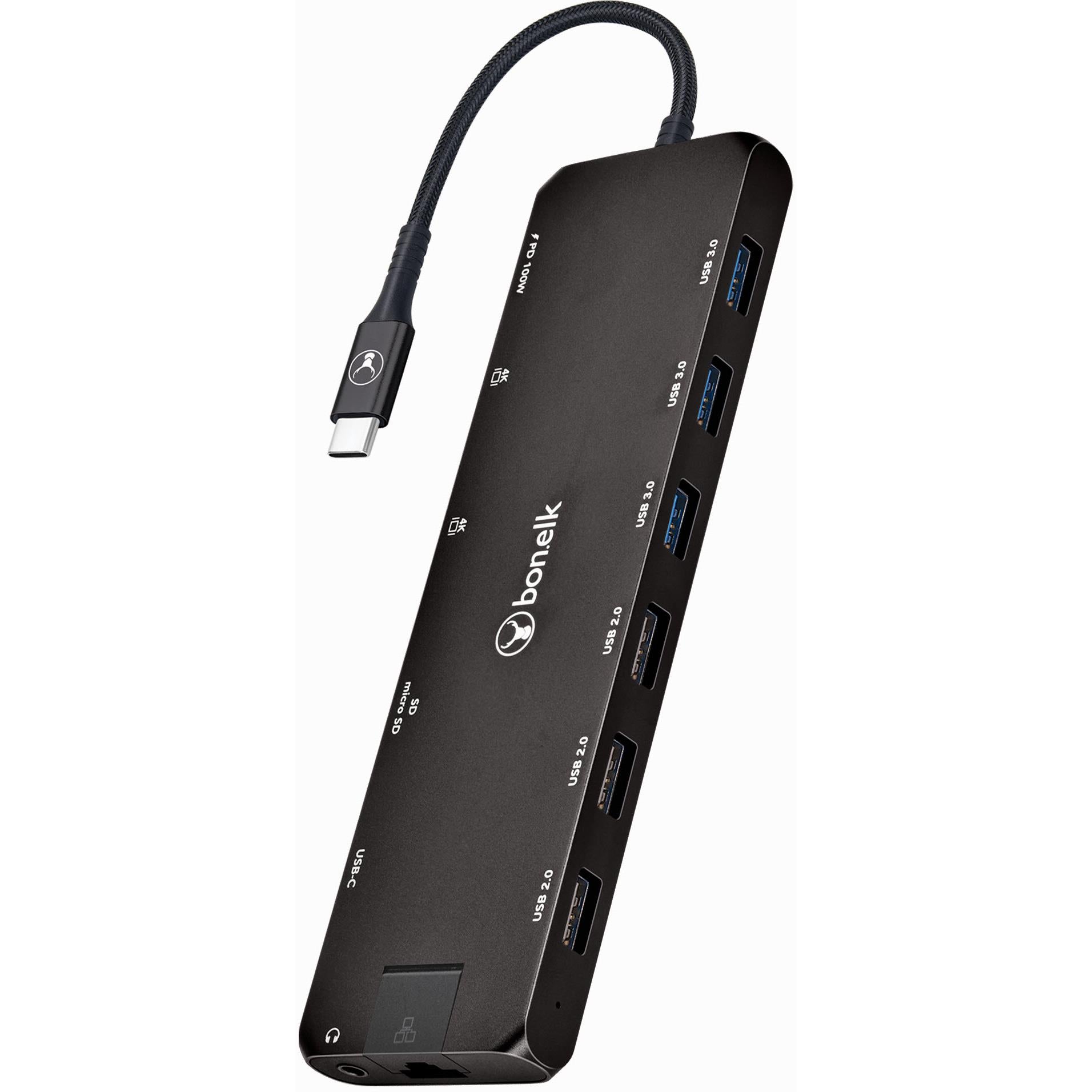 bonelk long-life 14-in-1 multiport usb-c hub (black)