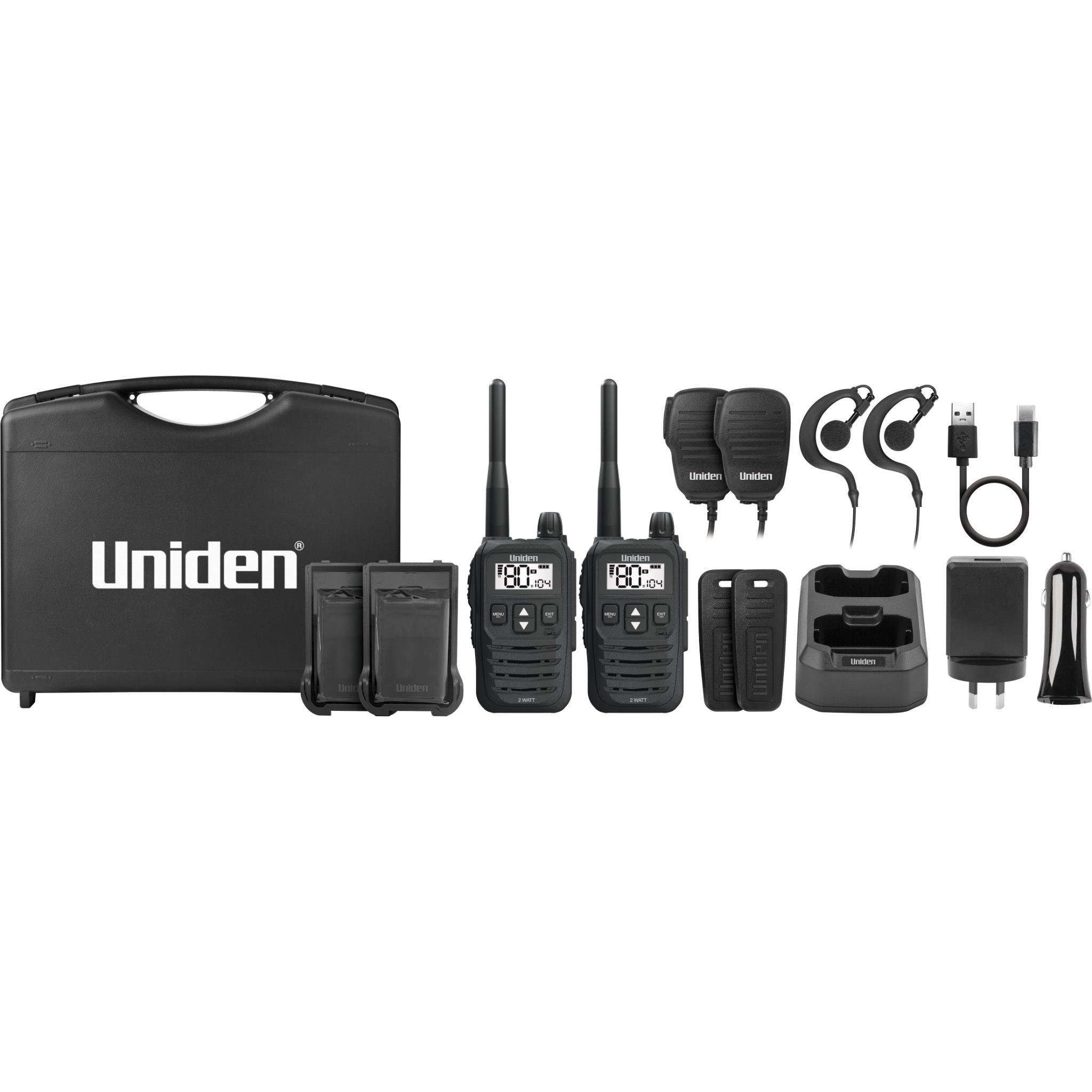 uniden uh825-2tp 80 channel 2 watt uhf handheld tradies pack