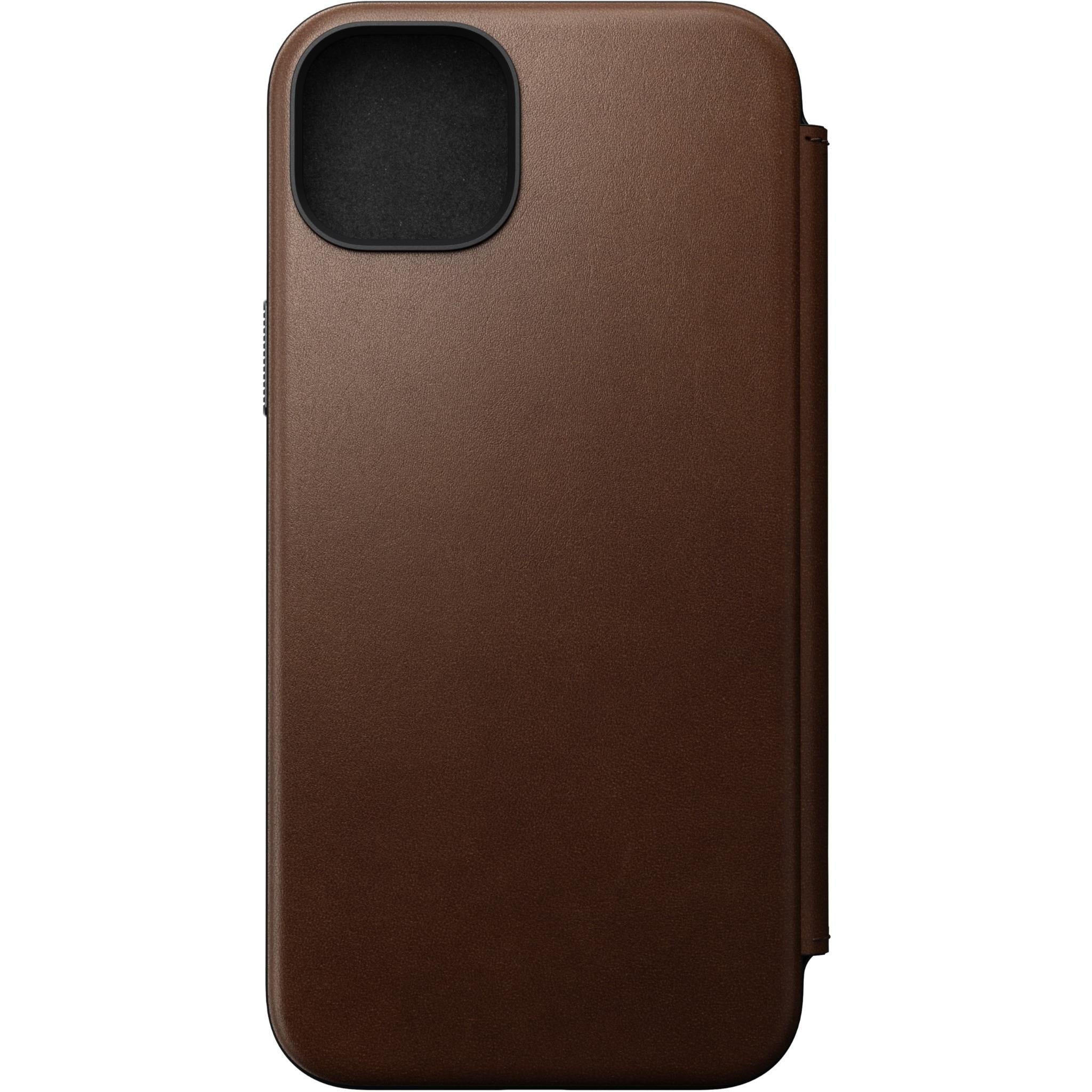 nomad ecco leather folio case for iphone 15 plus (brown)