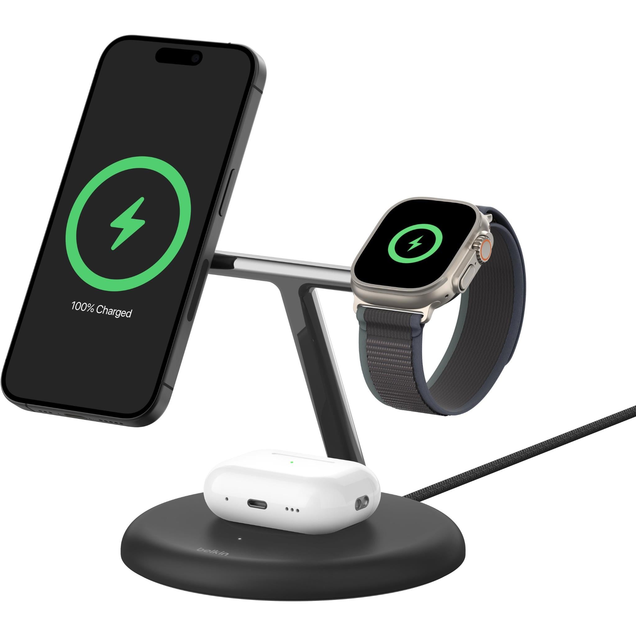 boostcharge pro 3-in-1 magnetic wireless charging stand with qi2 15w (black)