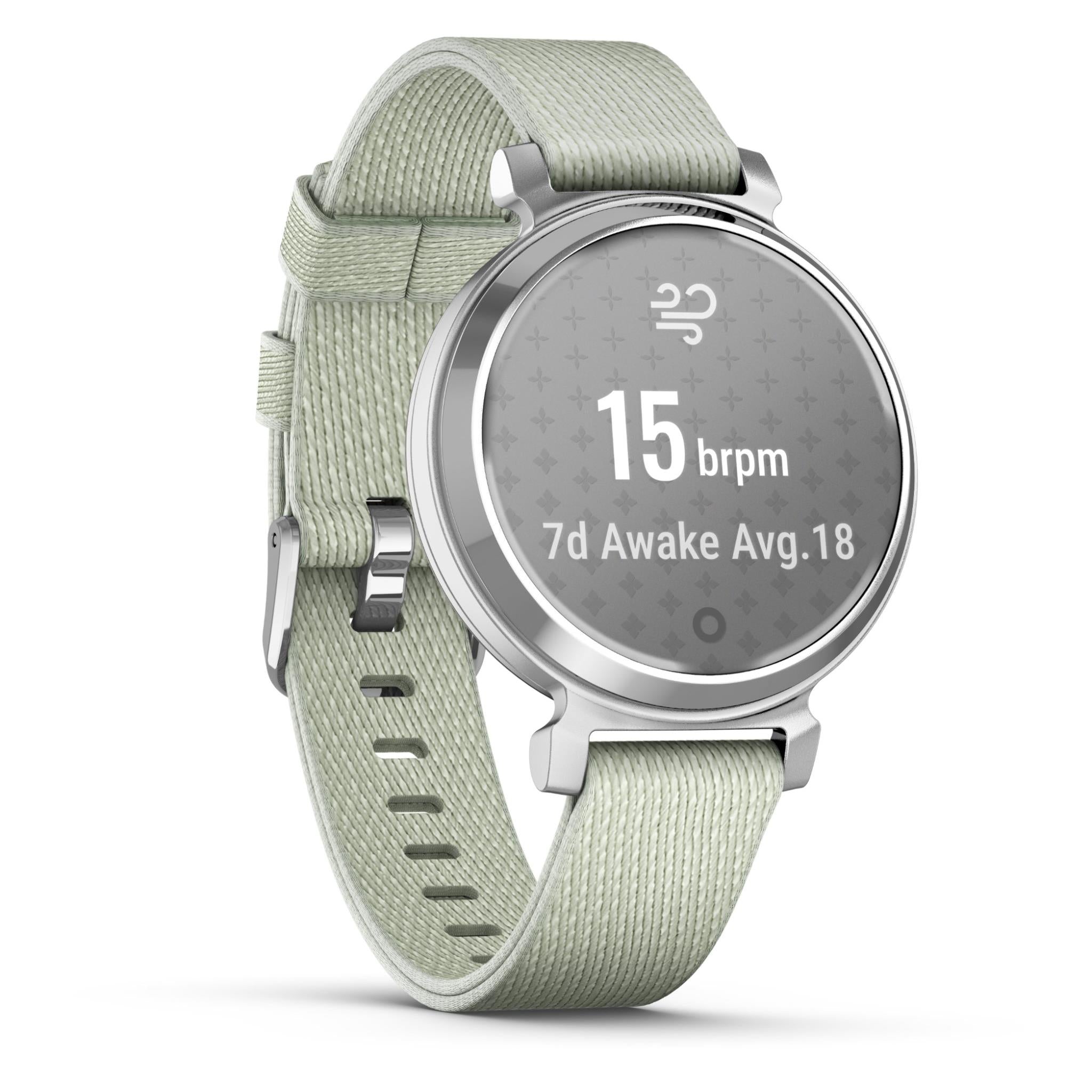 garmin lily® 2 classic, silver with sage grey fabric band
