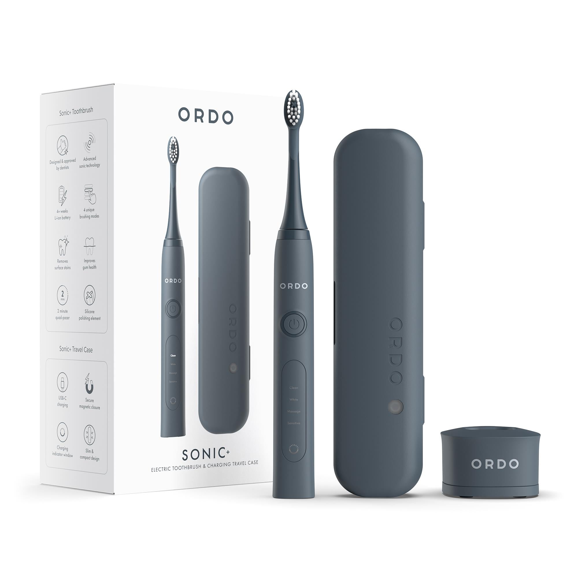 ordo sonic+ electric toothbrush & charging travel case bundle (charcoal grey)