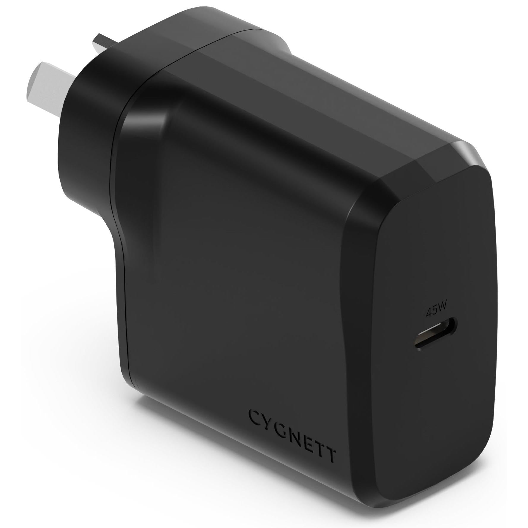 cygnett powerplus 45w gan usb-c wall charger (black)