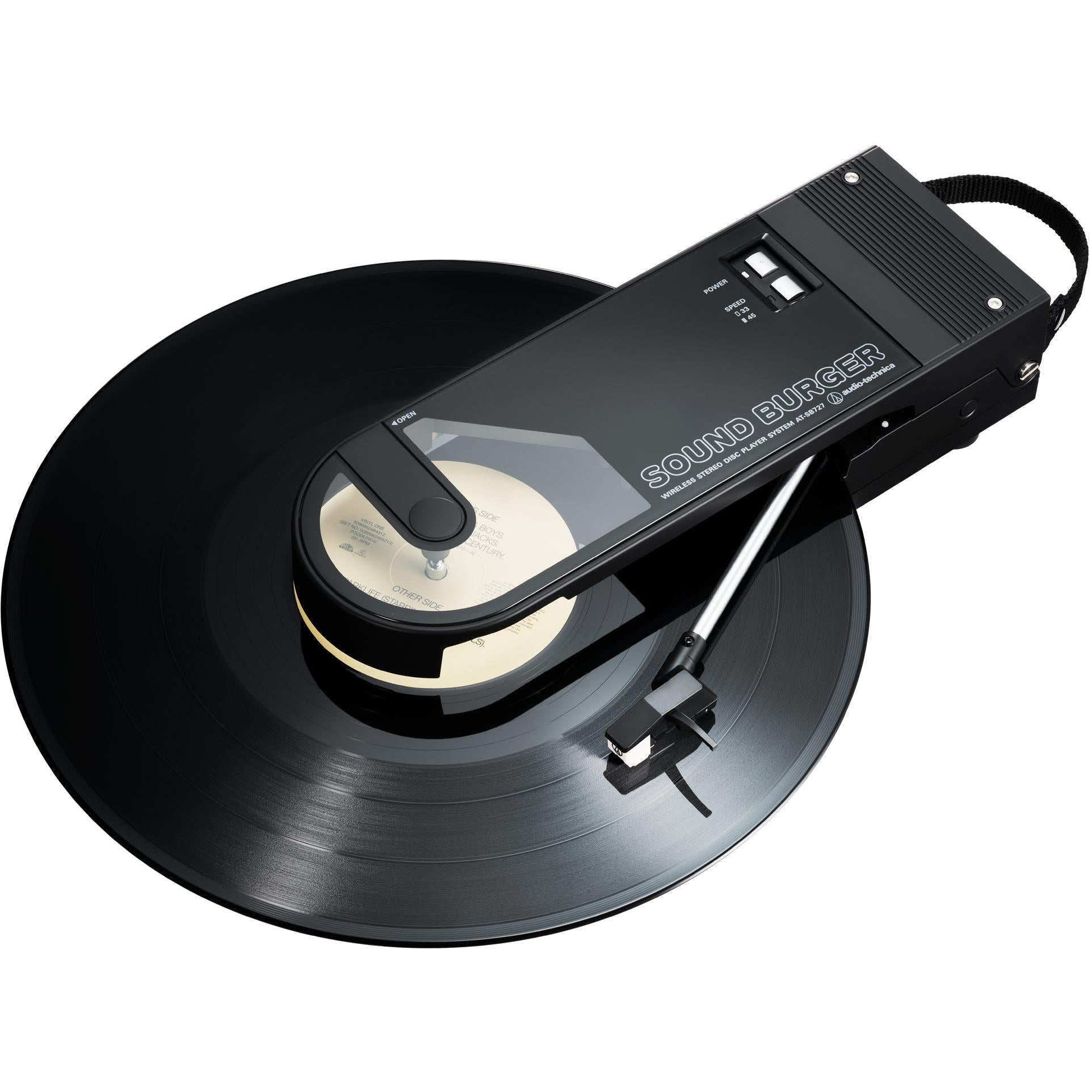 audio-technica at-sb727 sound burger portable bluetooth turntable (black)