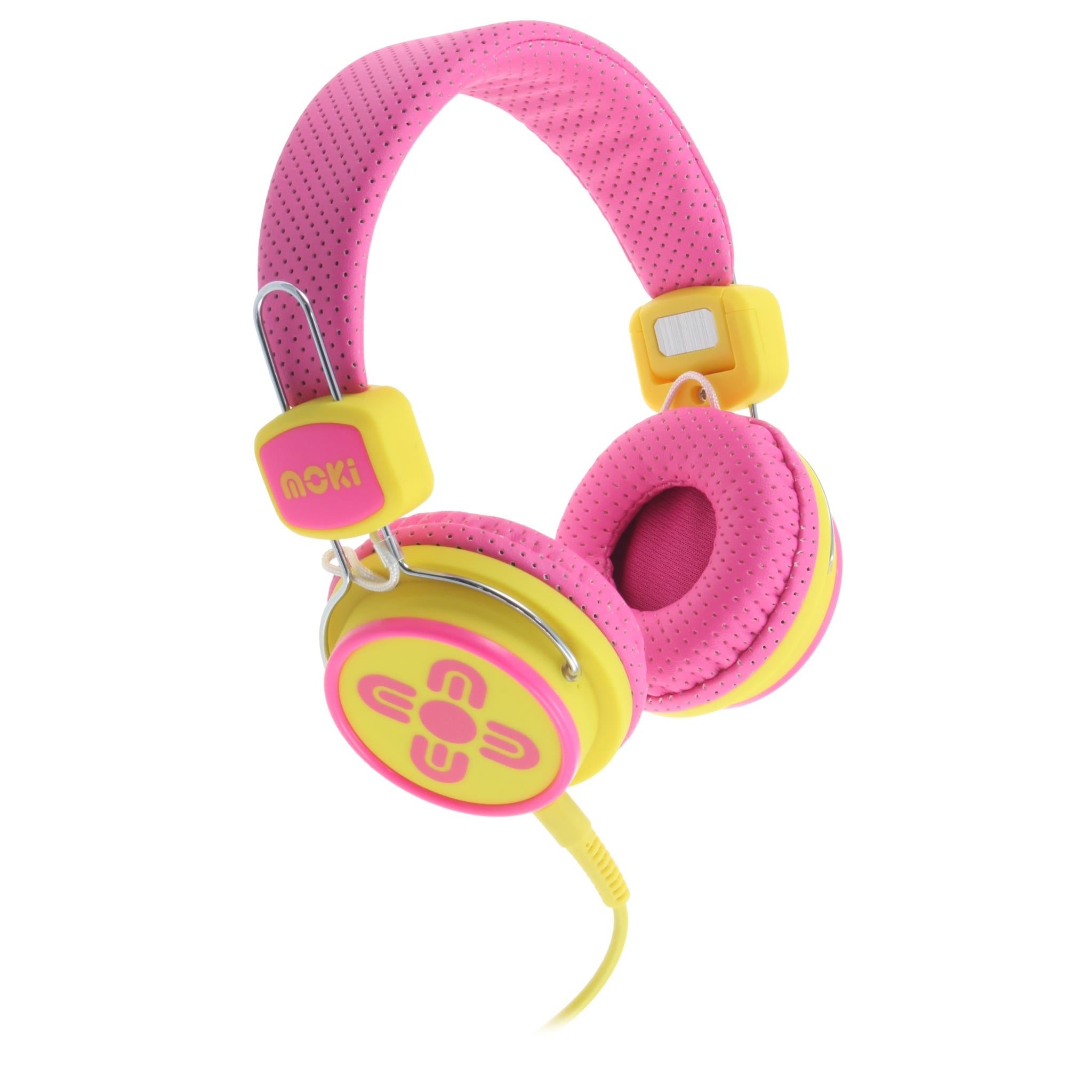 moki kidsi on-ear headphones (pink/yellow)