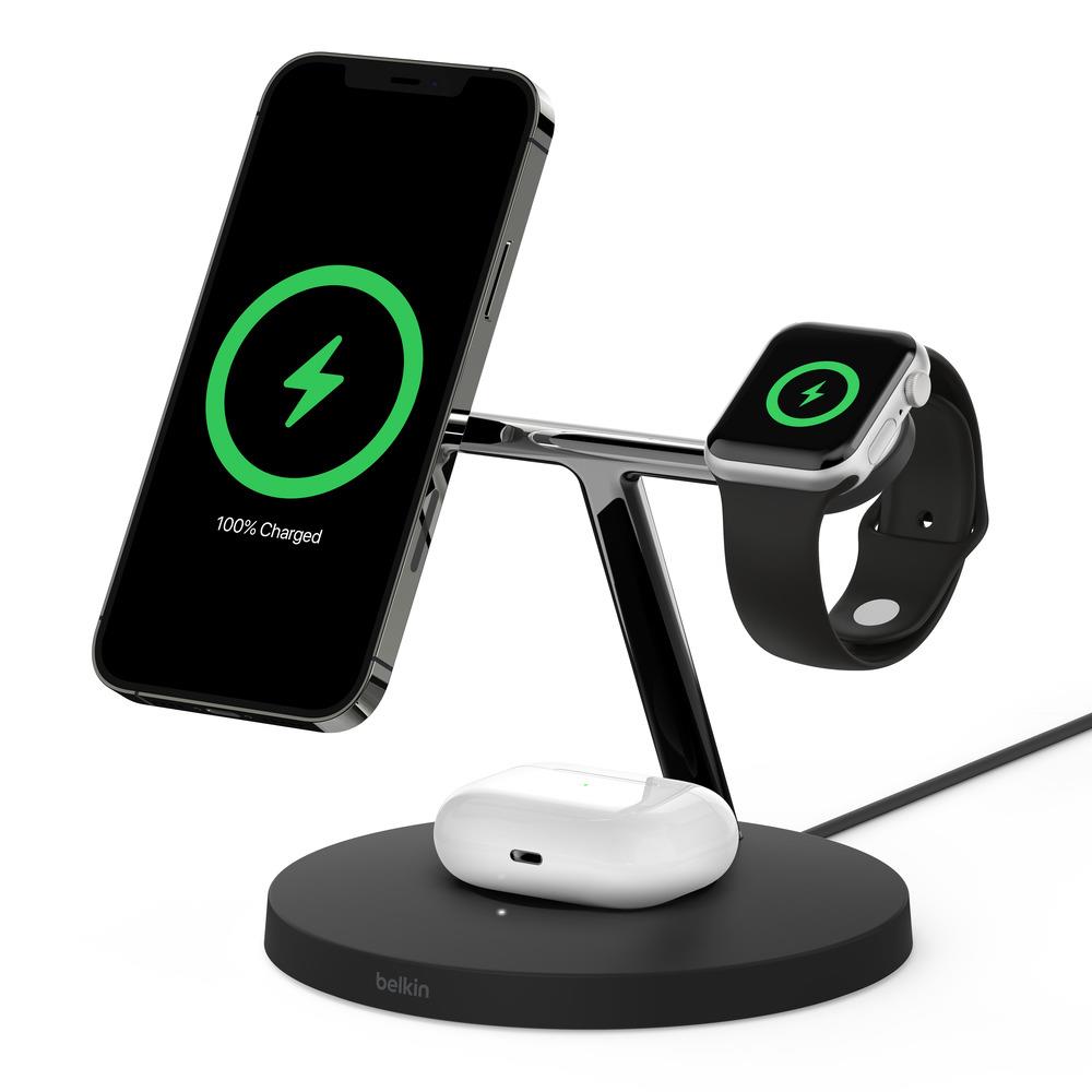 belkin boostup charge pro magsafe 3-in-1 wireless charger for apple (black)
